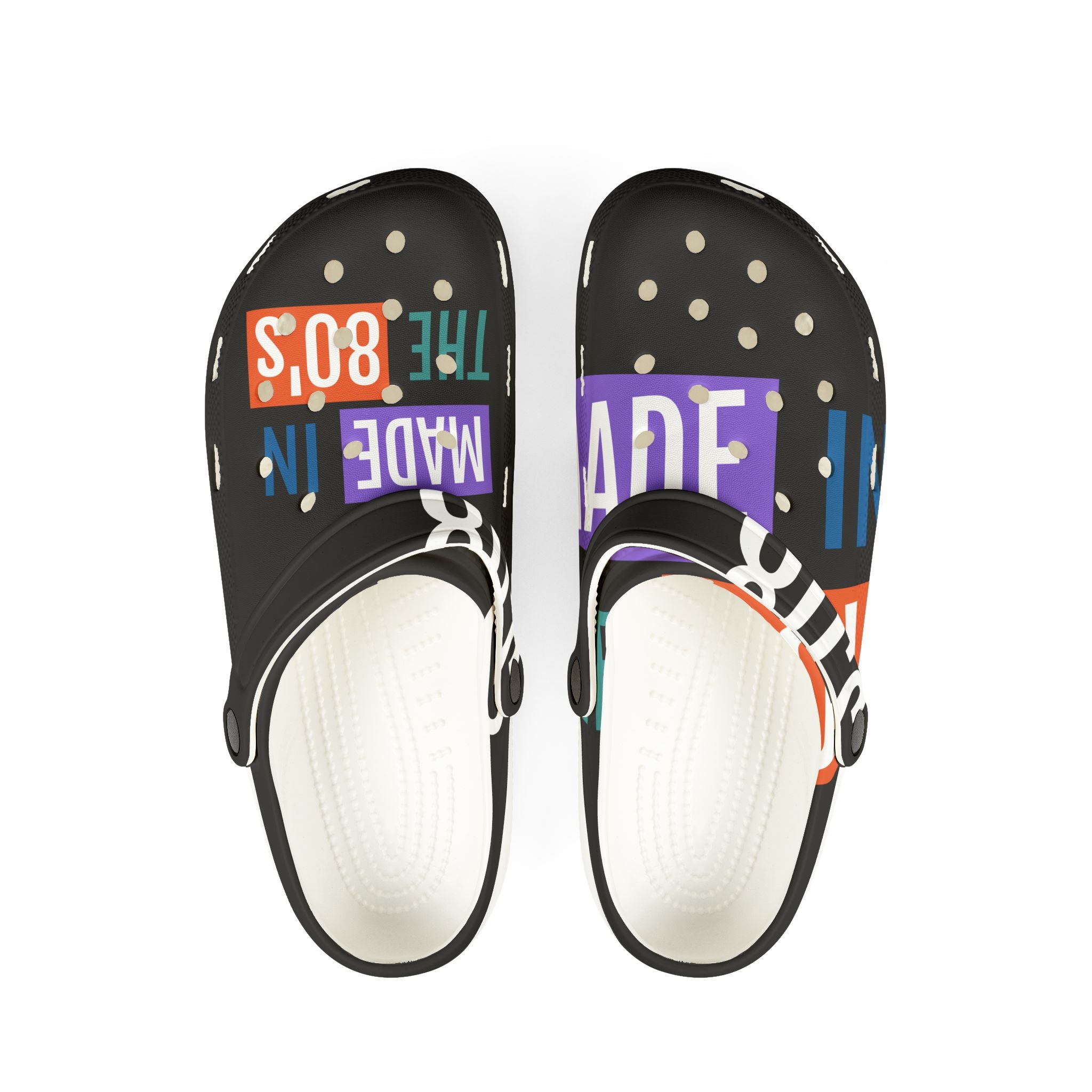 Graphic EVA Foam Clogs – "Made in the 80's" Retro Slip-On Shoes