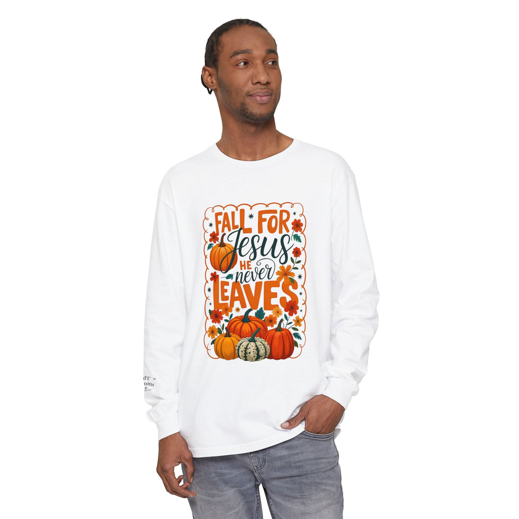 Fall For Jesus Long Sleeve Tee — Pumpkin Autumn Faith Shirt