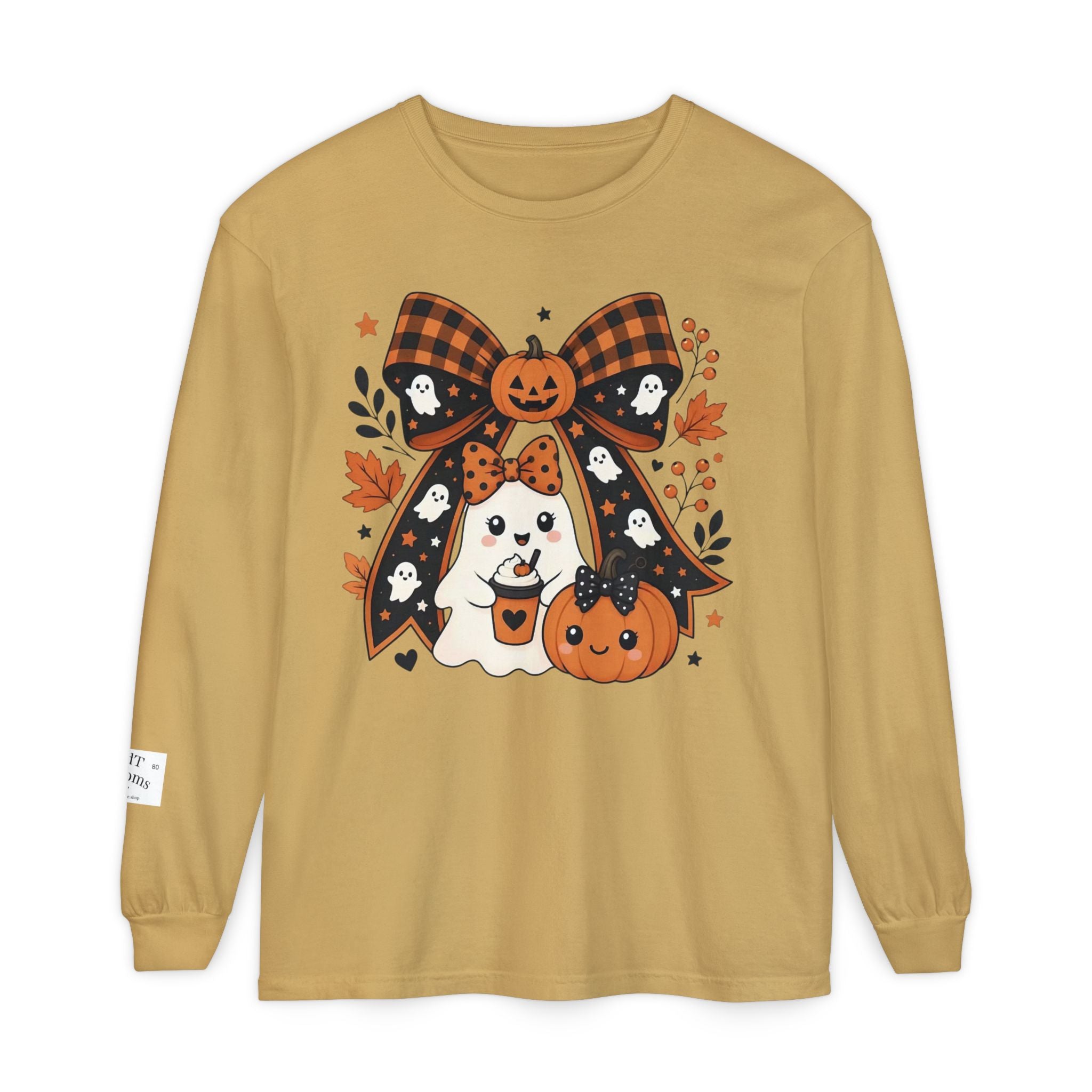 Fall Ghost and Pumpkin Long Sleeve T-Shirt