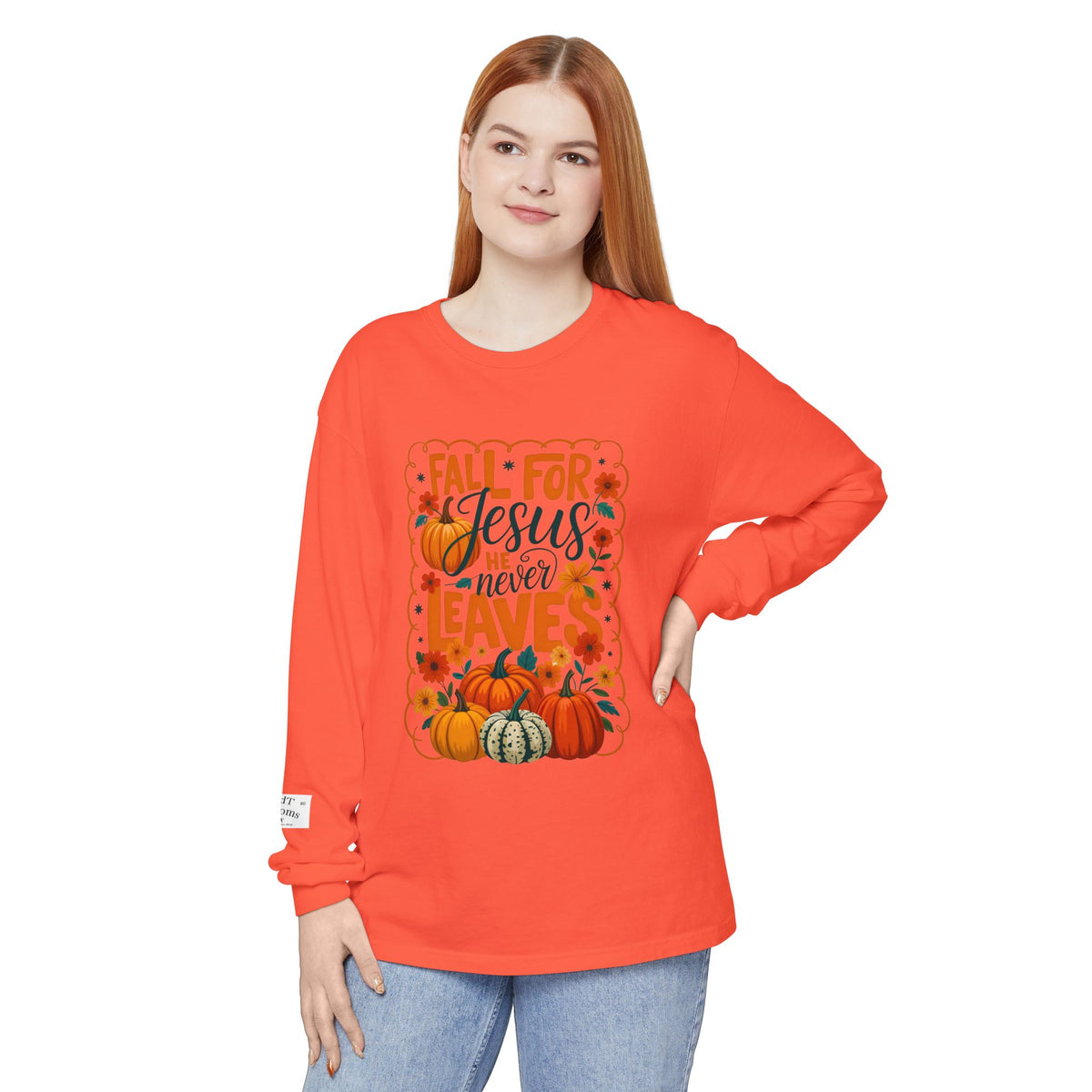 Fall For Jesus Long Sleeve Tee — Pumpkin Autumn Faith Shirt