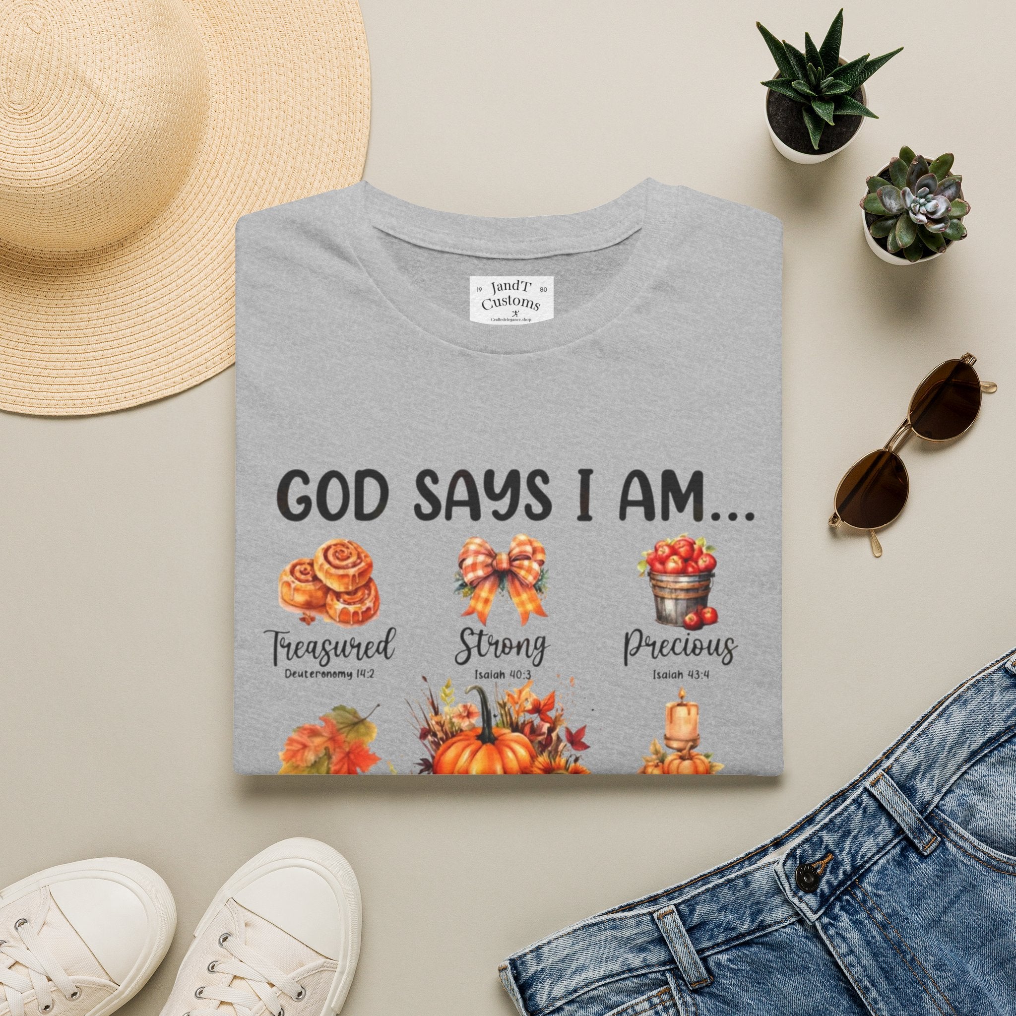 Faith-Based Fall T-Shirt — "God Says I Am" Thanksgiving Blessings Tee