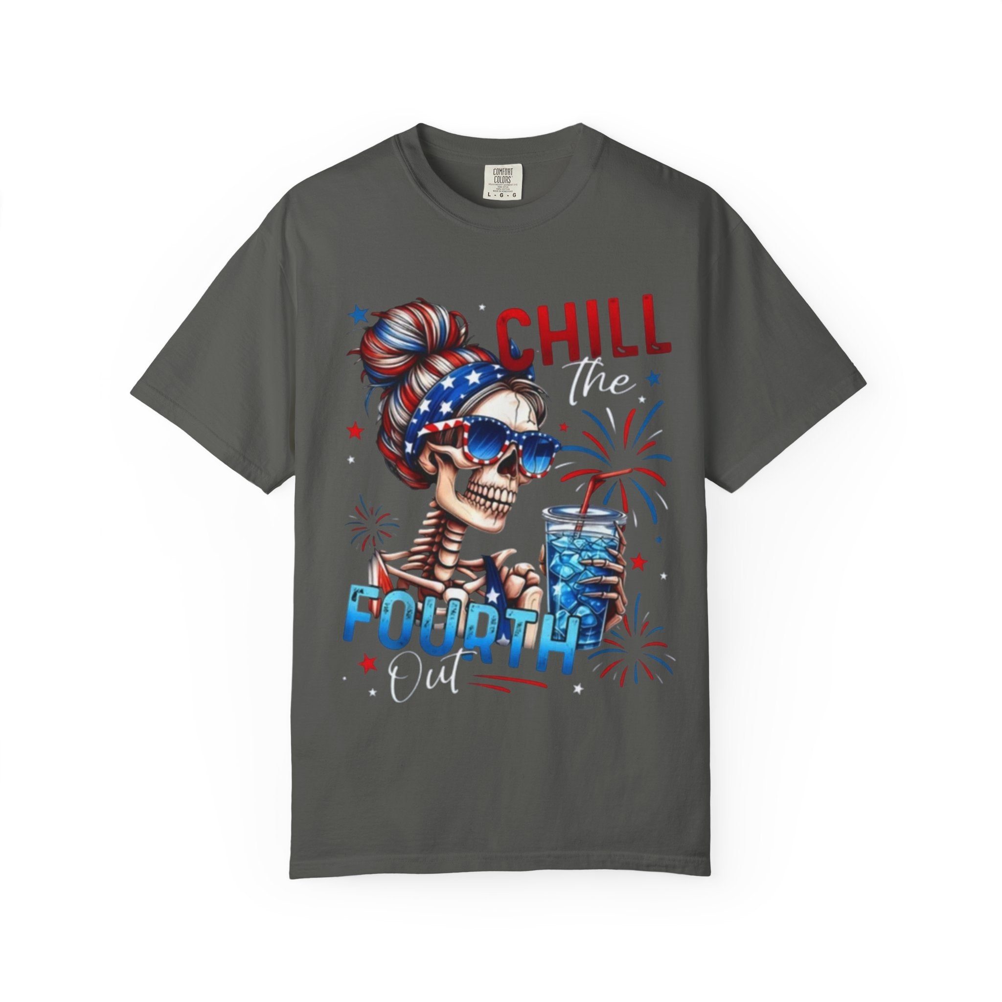 Fourth of July Graphic T-Shirt — "Chill the Fourth" Patriotic Skull & "Land of the Free" Back Print