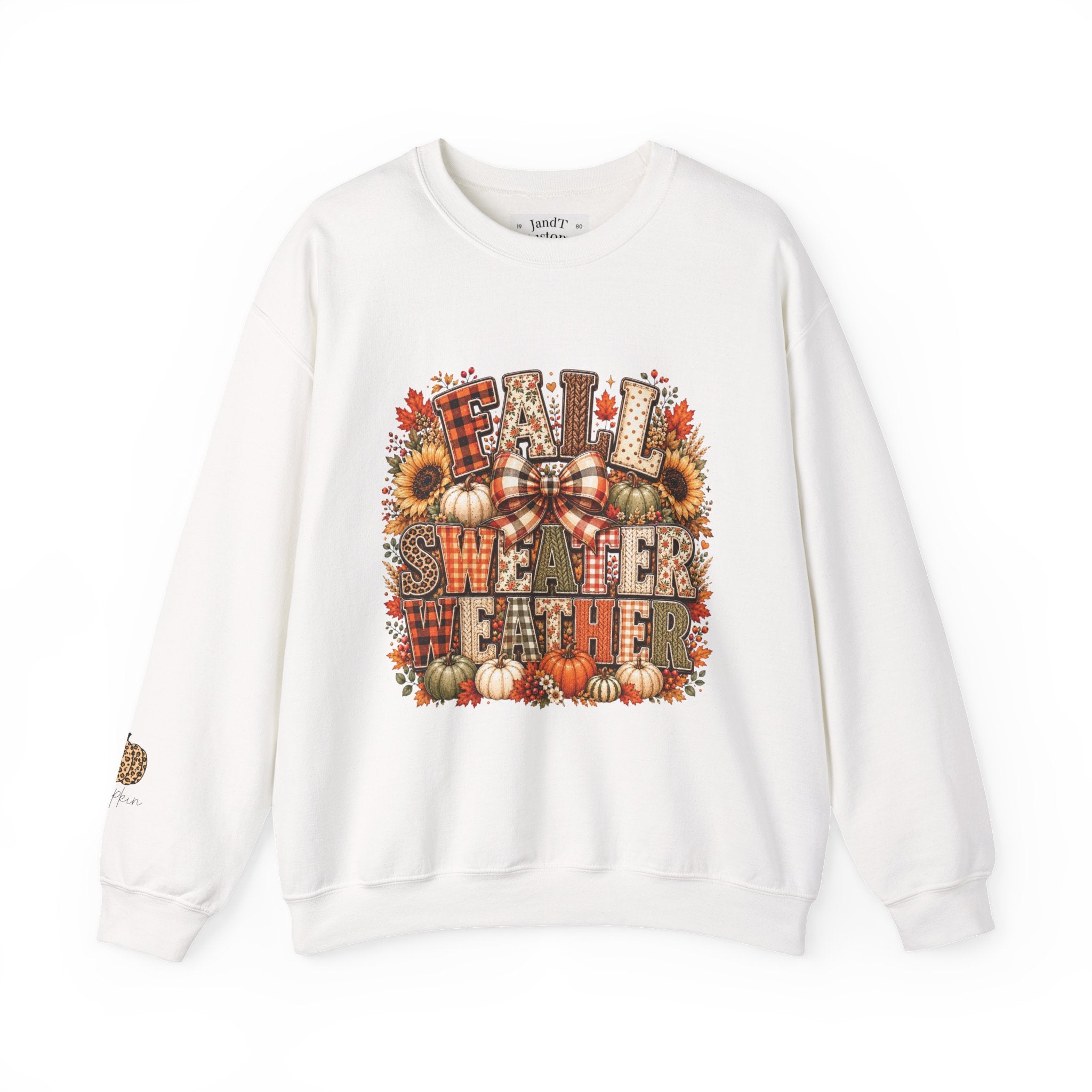 Fall Weather Together Crewneck Sweatshirt — Cozy Autumn Pumpkin & Sunflower Design