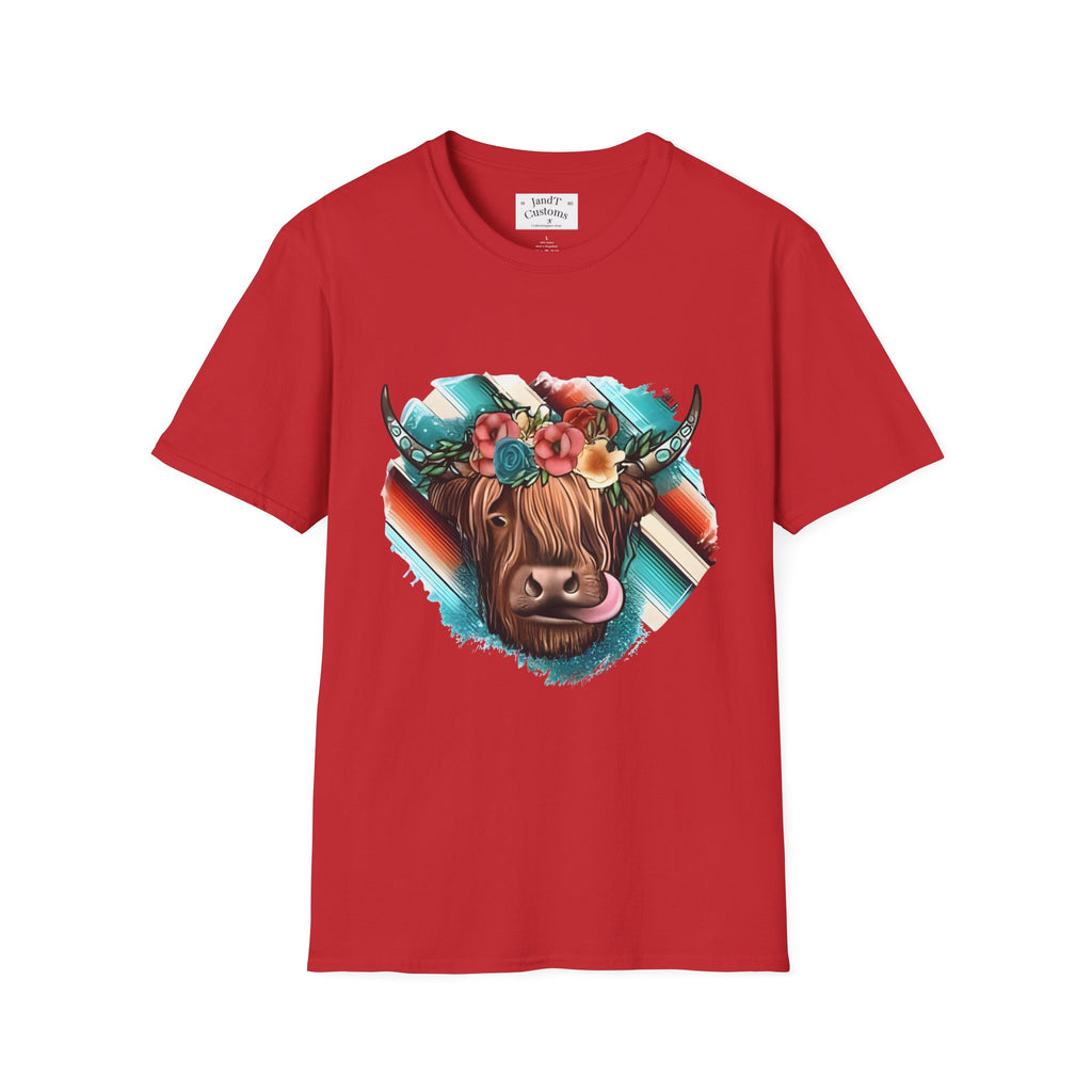 Floral Highland Cow T-Shirt — Boho Cow With Flower Crown Graphic Tee