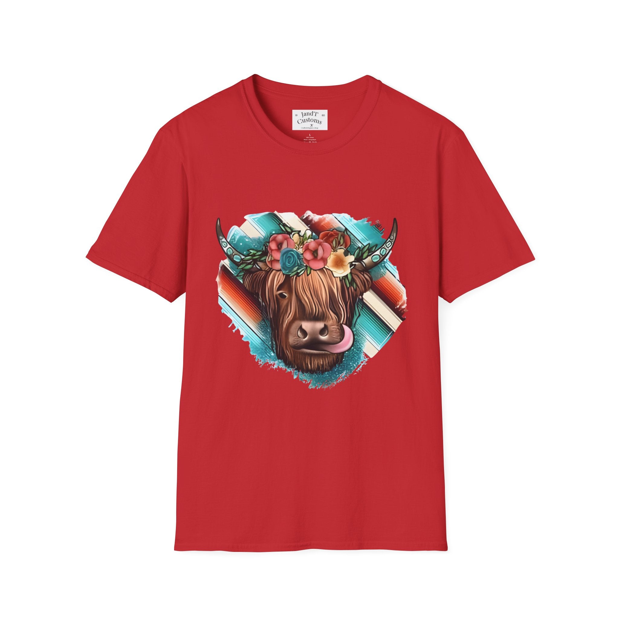 Floral Highland Cow T-Shirt — Boho Cow With Flower Crown Graphic Tee
