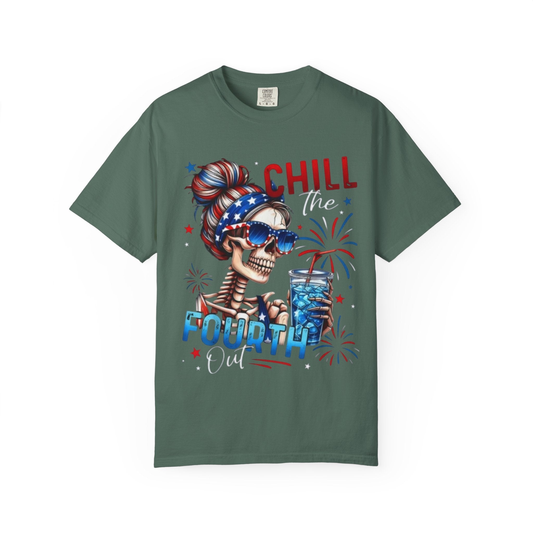 Fourth of July Graphic T-Shirt — "Chill the Fourth" Patriotic Skull & "Land of the Free" Back Print