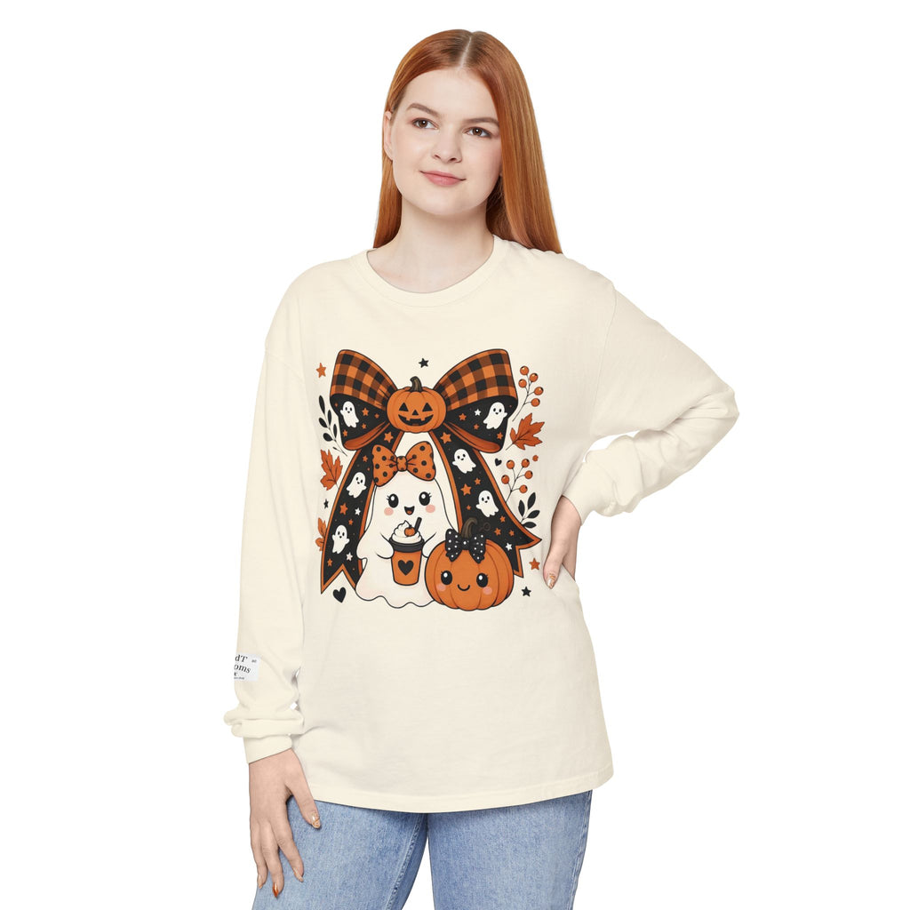 Fall Ghost and Pumpkin Long Sleeve T-Shirt