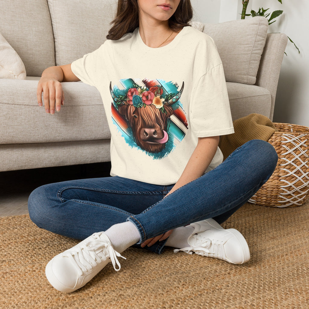 Floral Highland Cow T-Shirt — Boho Cow With Flower Crown Graphic Tee