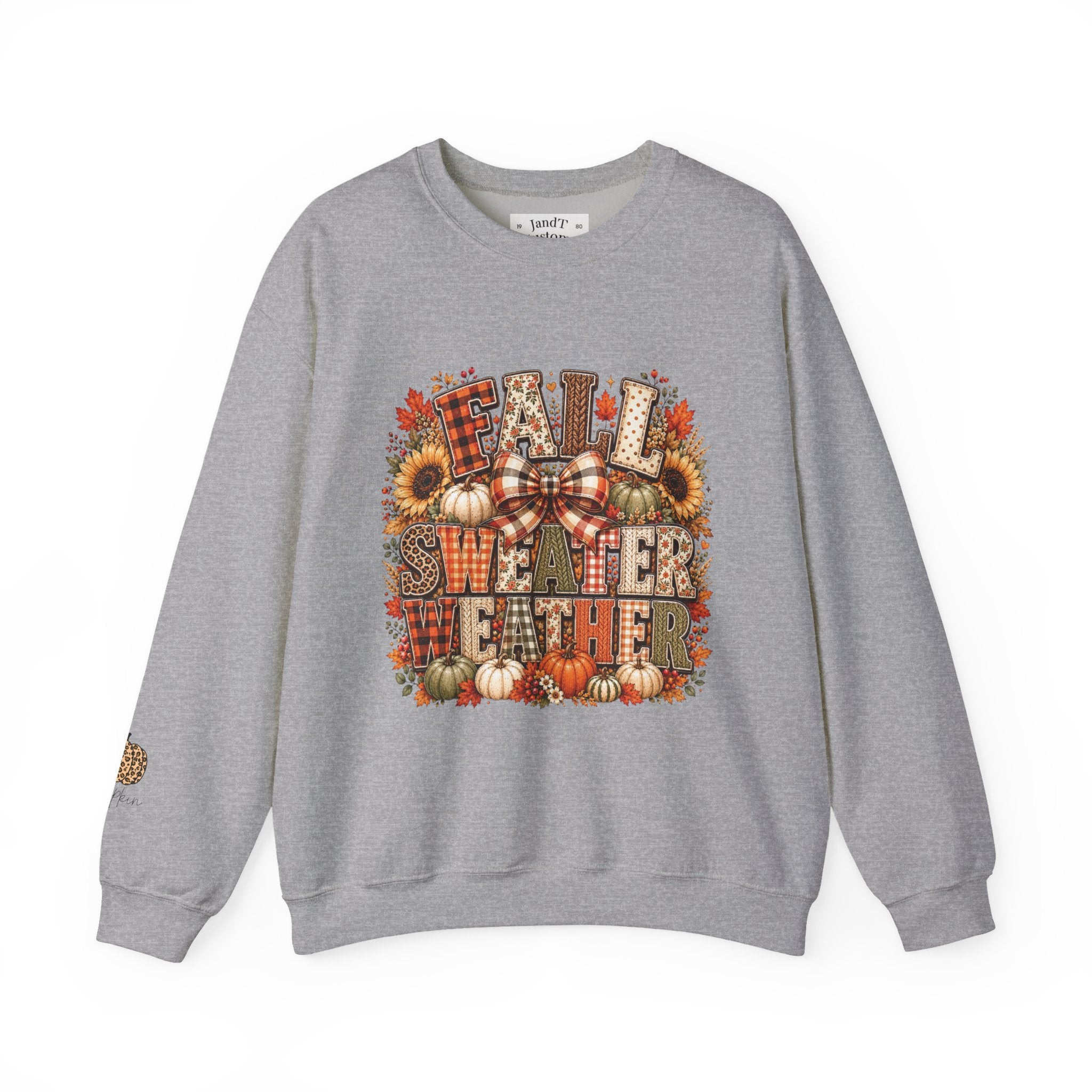 Fall Weather Together Crewneck Sweatshirt — Cozy Autumn Pumpkin & Sunflower Design