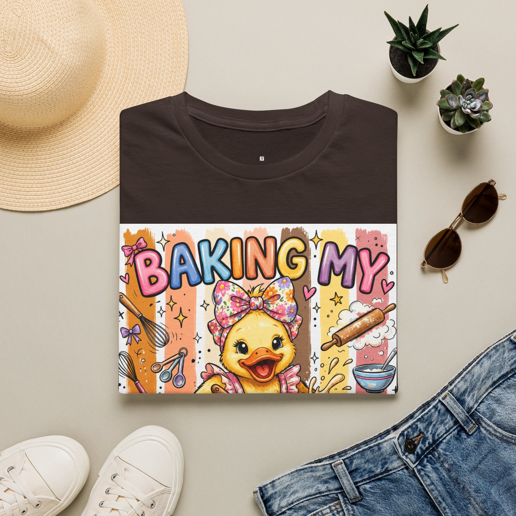 Baking My Feelings Again Cute Duck Baking Graphic Tee