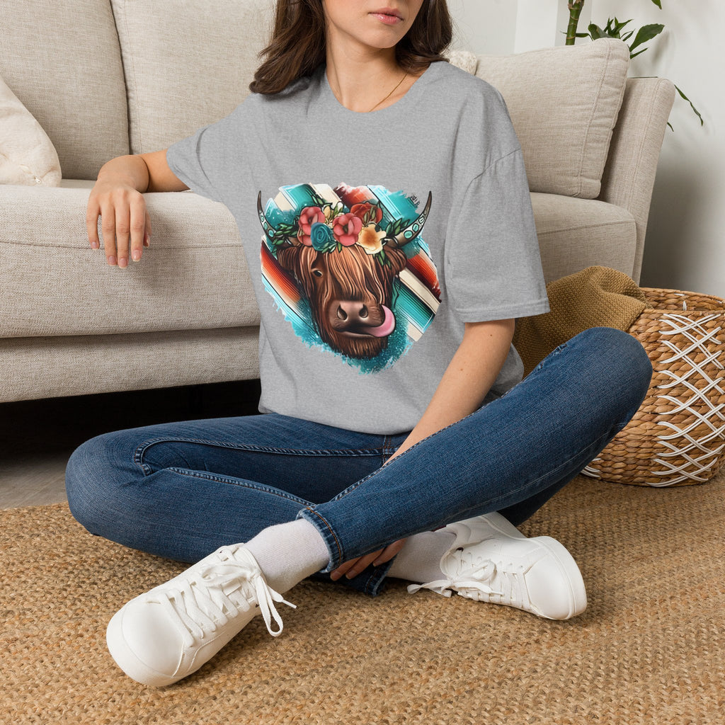 Floral Highland Cow T-Shirt — Boho Cow With Flower Crown Graphic Tee