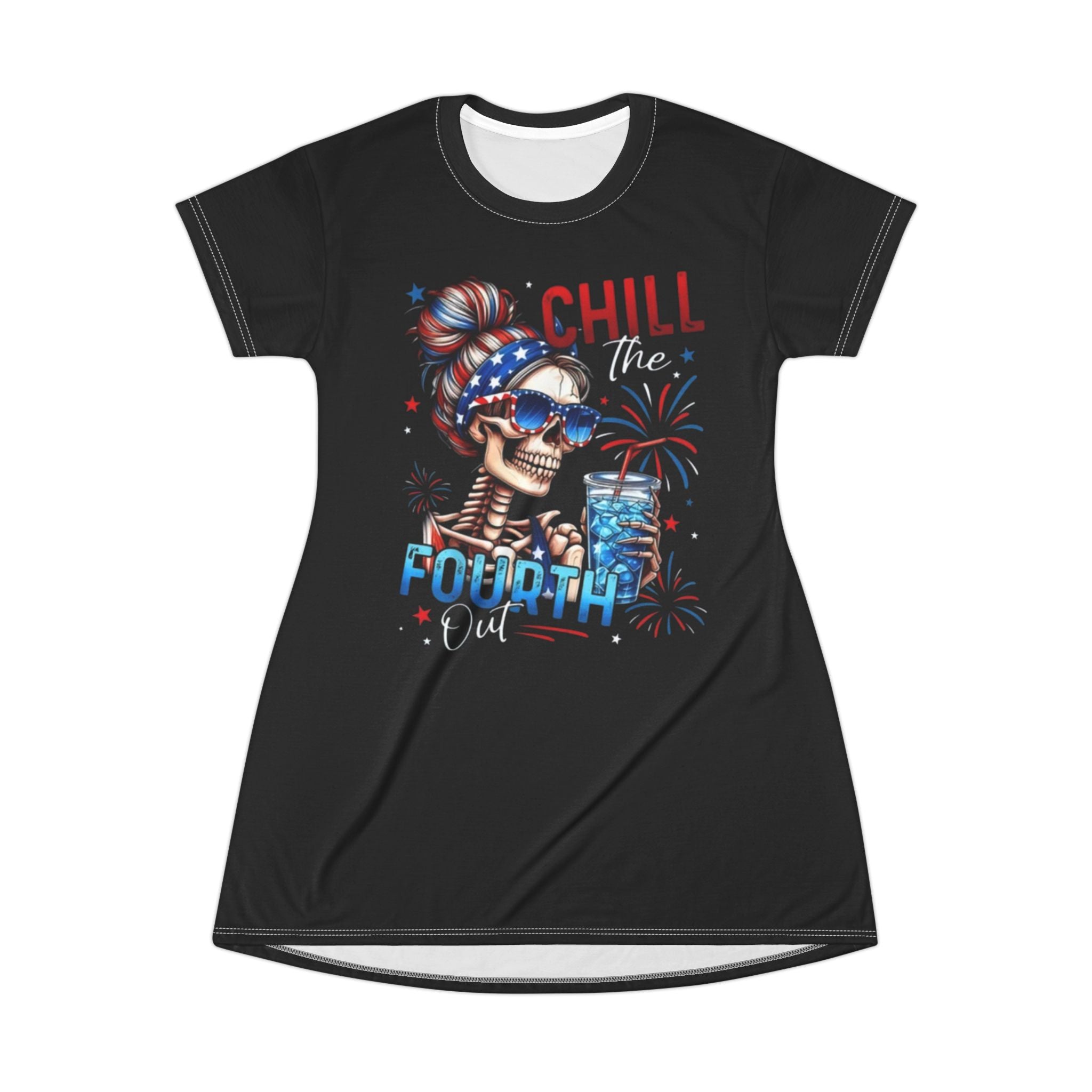 Chill The Fourth Out T-Shirt Dress (AOP)