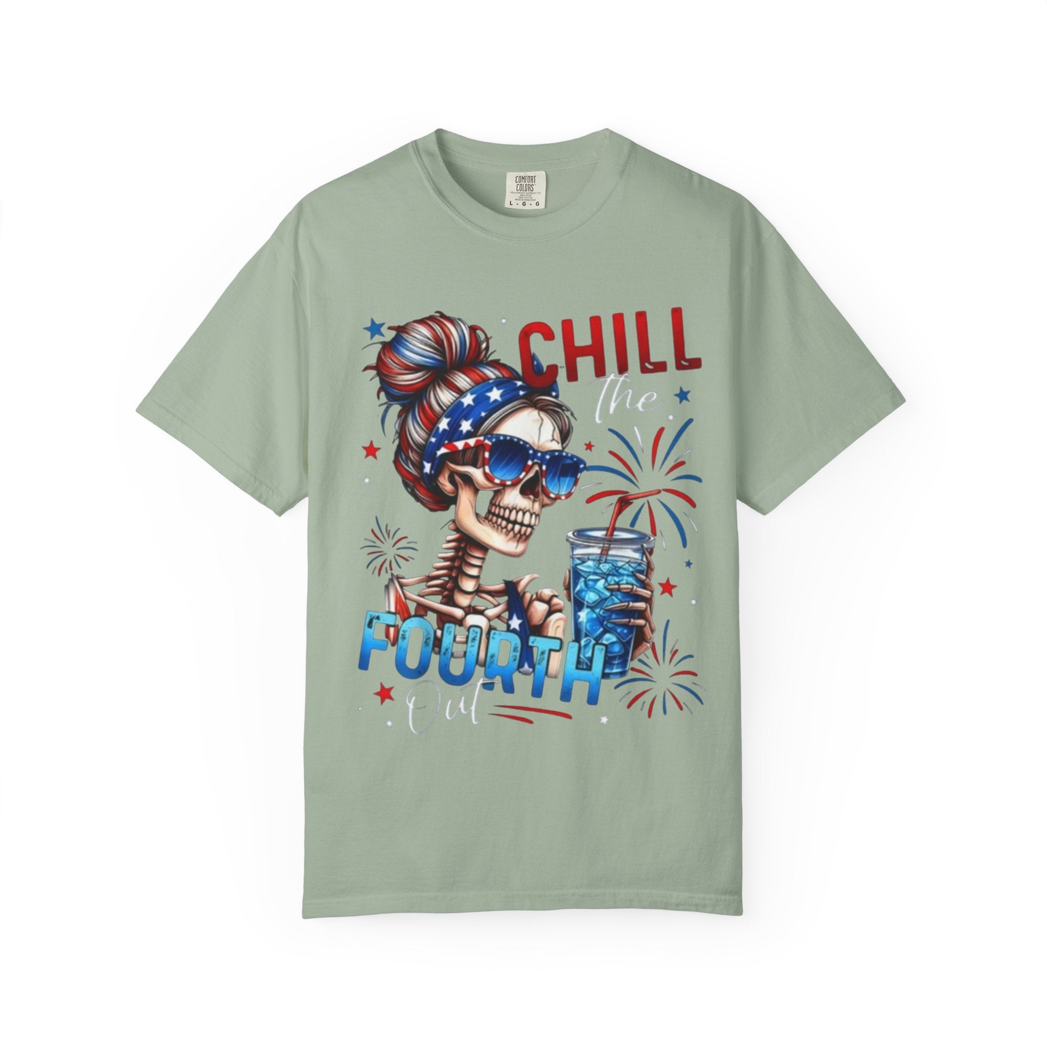 Fourth of July Graphic T-Shirt — "Chill the Fourth" Patriotic Skull & "Land of the Free" Back Print