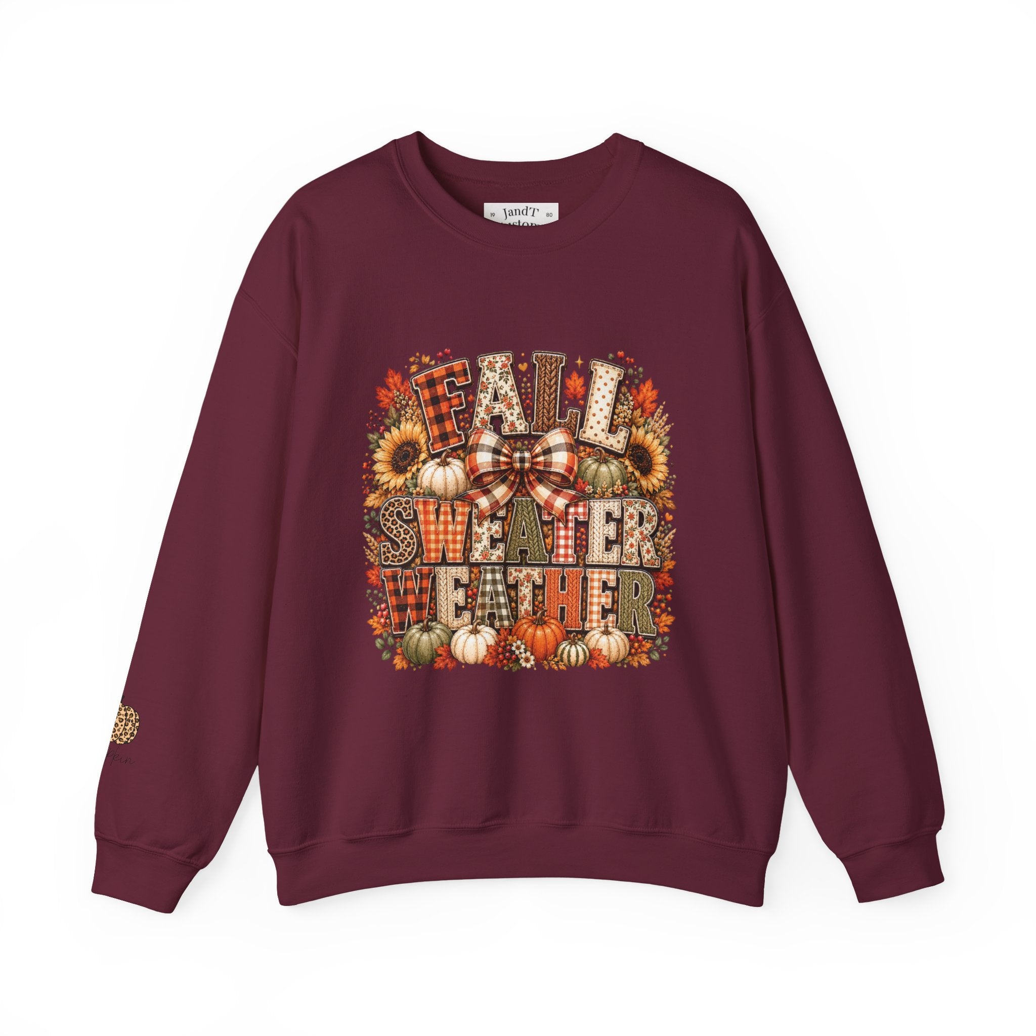 Fall Weather Together Crewneck Sweatshirt — Cozy Autumn Pumpkin & Sunflower Design