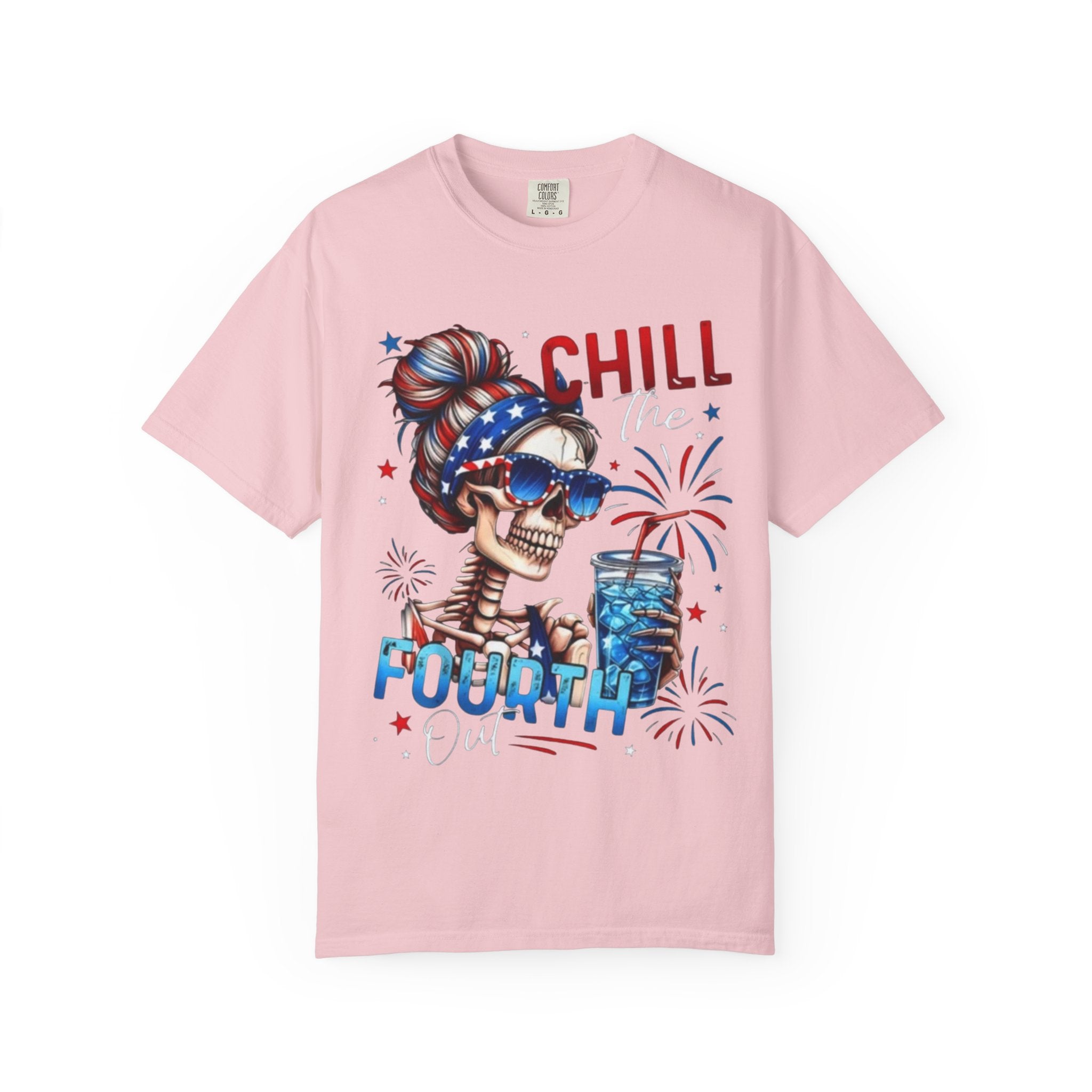 Fourth of July Graphic T-Shirt — "Chill the Fourth" Patriotic Skull & "Land of the Free" Back Print