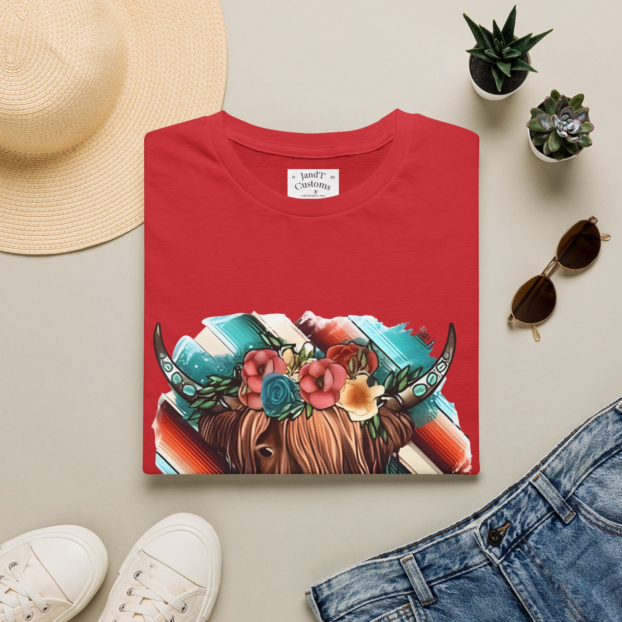 Floral Highland Cow T-Shirt — Boho Cow With Flower Crown Graphic Tee