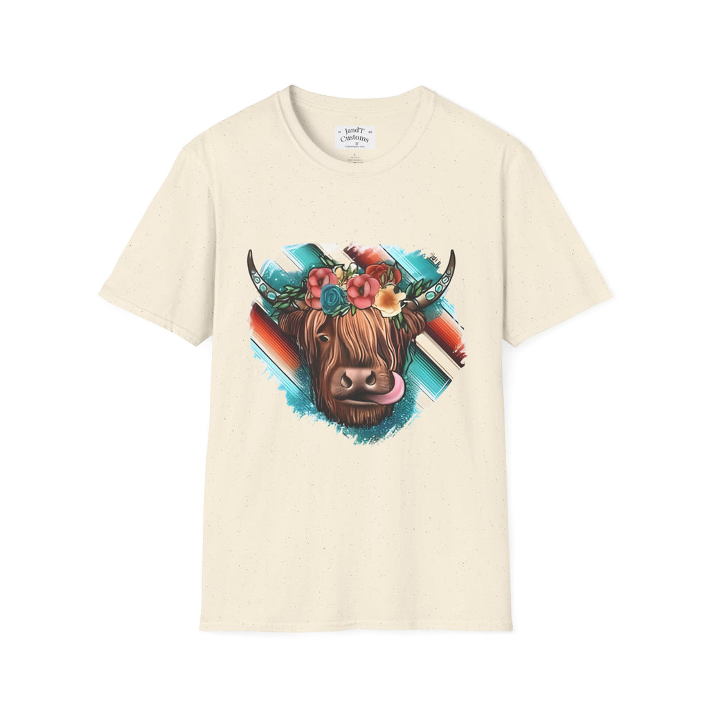 Floral Highland Cow T-Shirt — Boho Cow With Flower Crown Graphic Tee