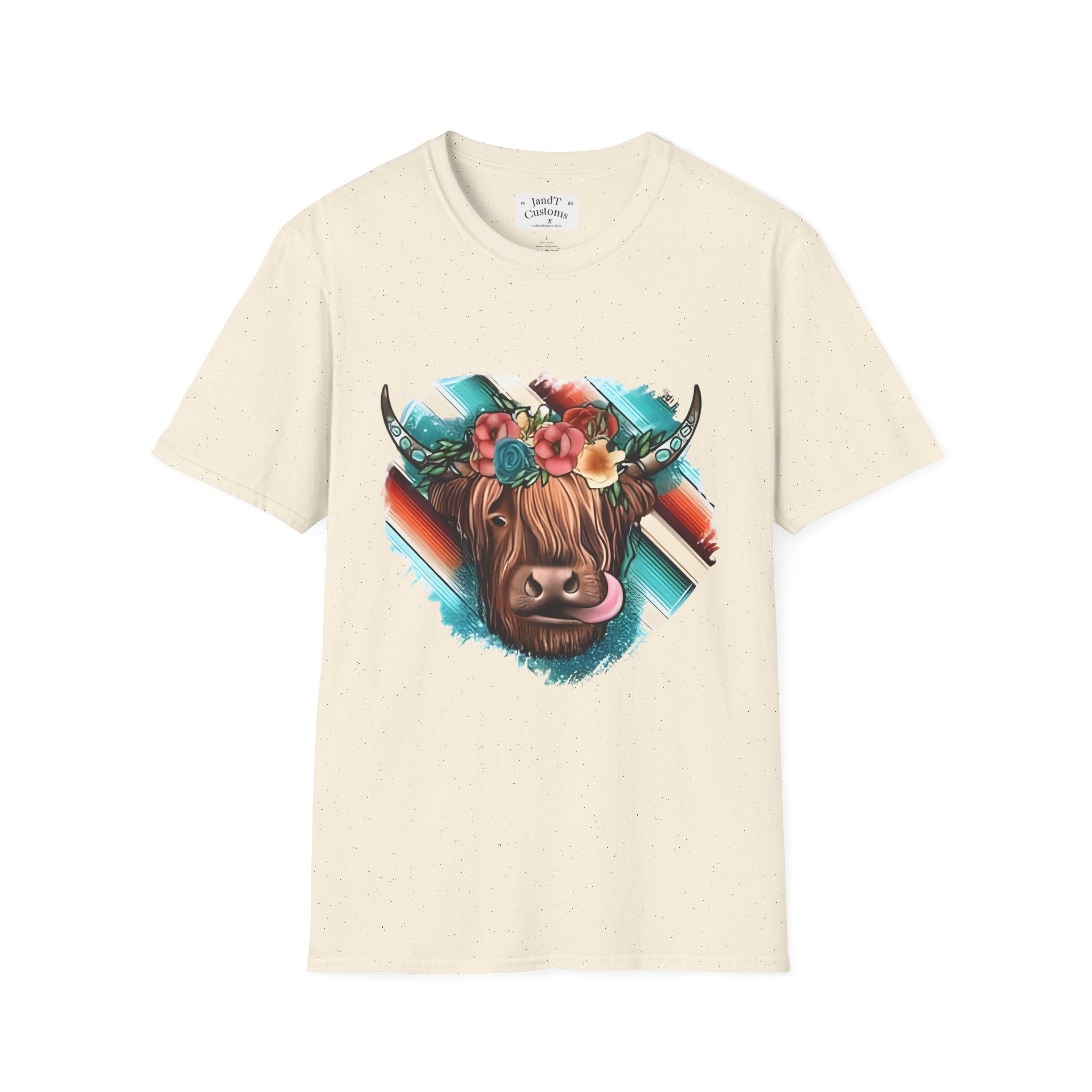 Floral Highland Cow T-Shirt — Boho Cow With Flower Crown Graphic Tee