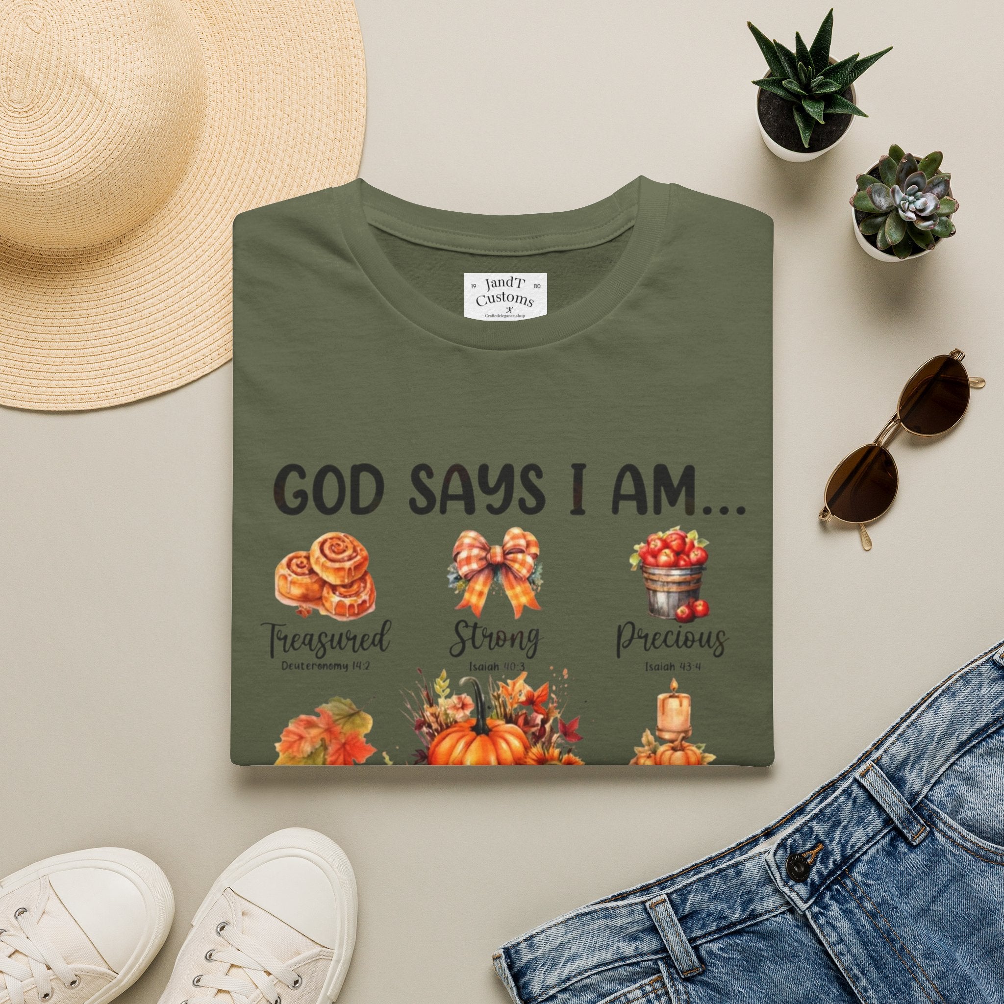 Faith-Based Fall T-Shirt — "God Says I Am" Thanksgiving Blessings Tee