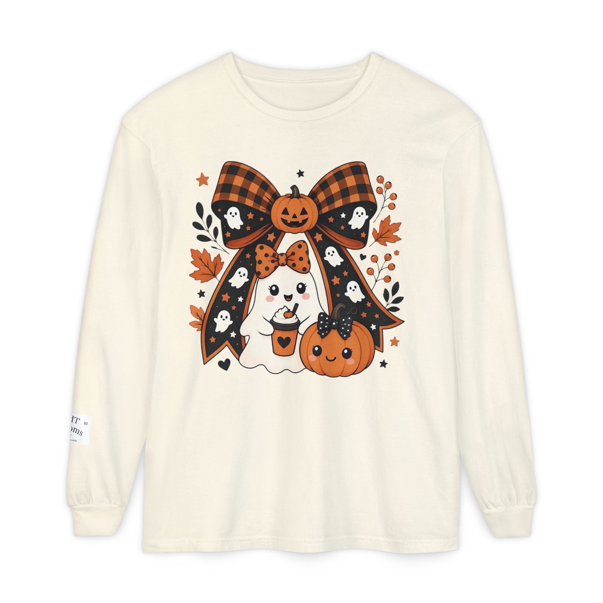 Fall Ghost and Pumpkin Long Sleeve T-Shirt