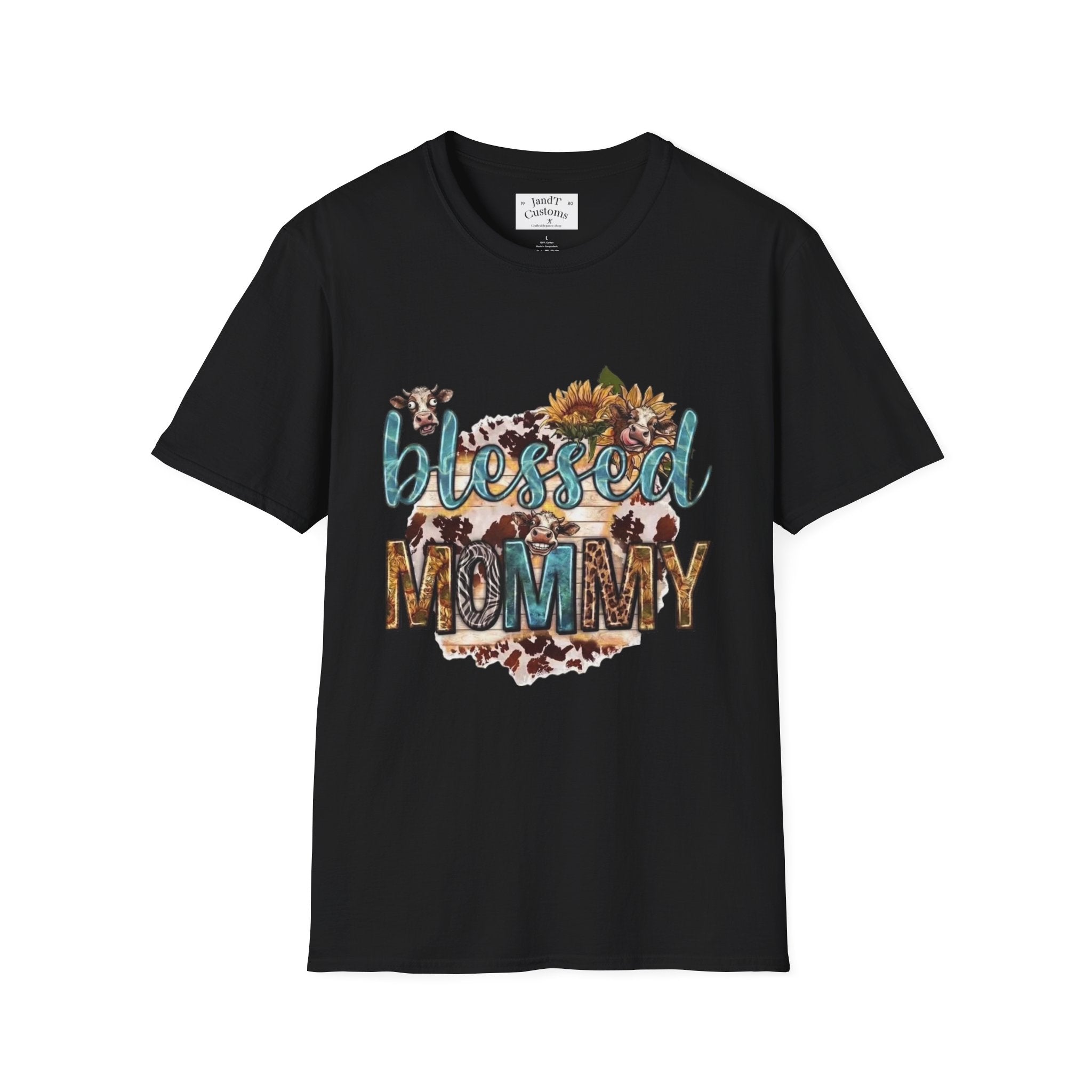Blessed Mommy T‑Shirt — Floral Cowprint Mom Tee