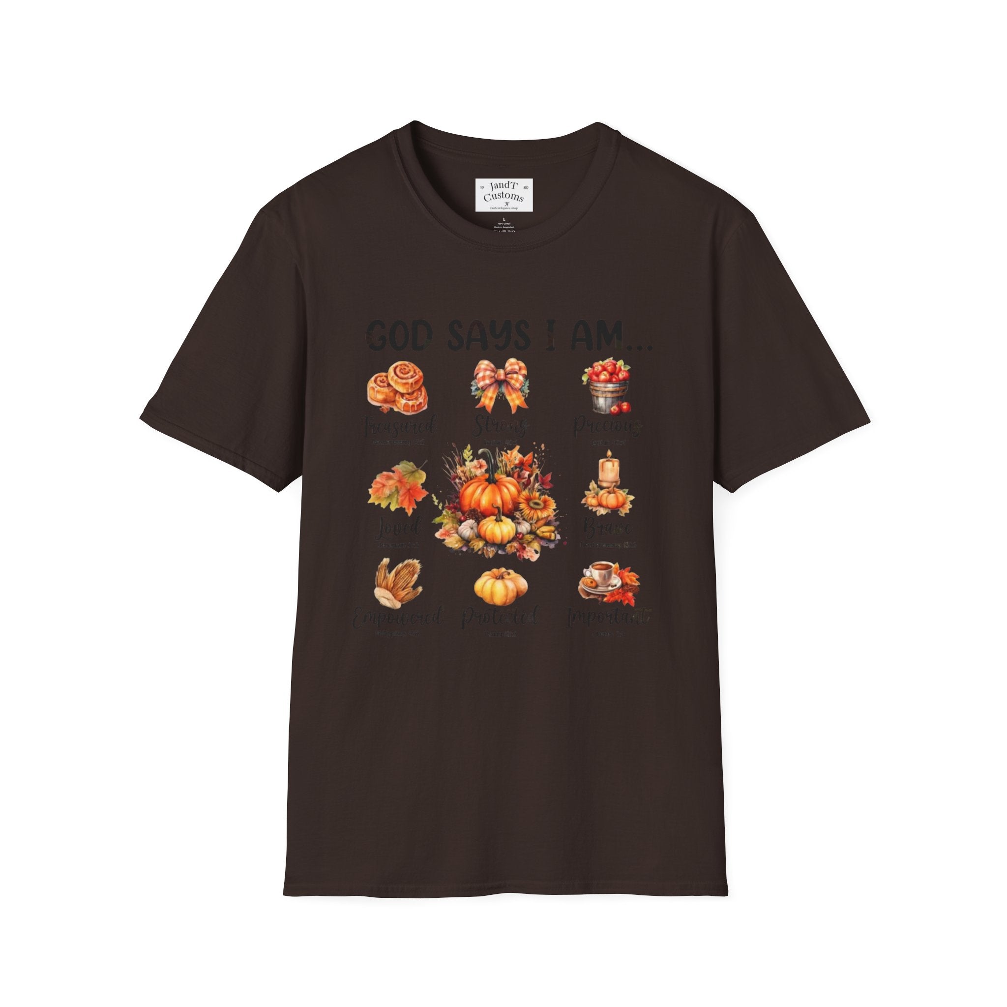 Faith-Based Fall T-Shirt — "God Says I Am" Thanksgiving Blessings Tee