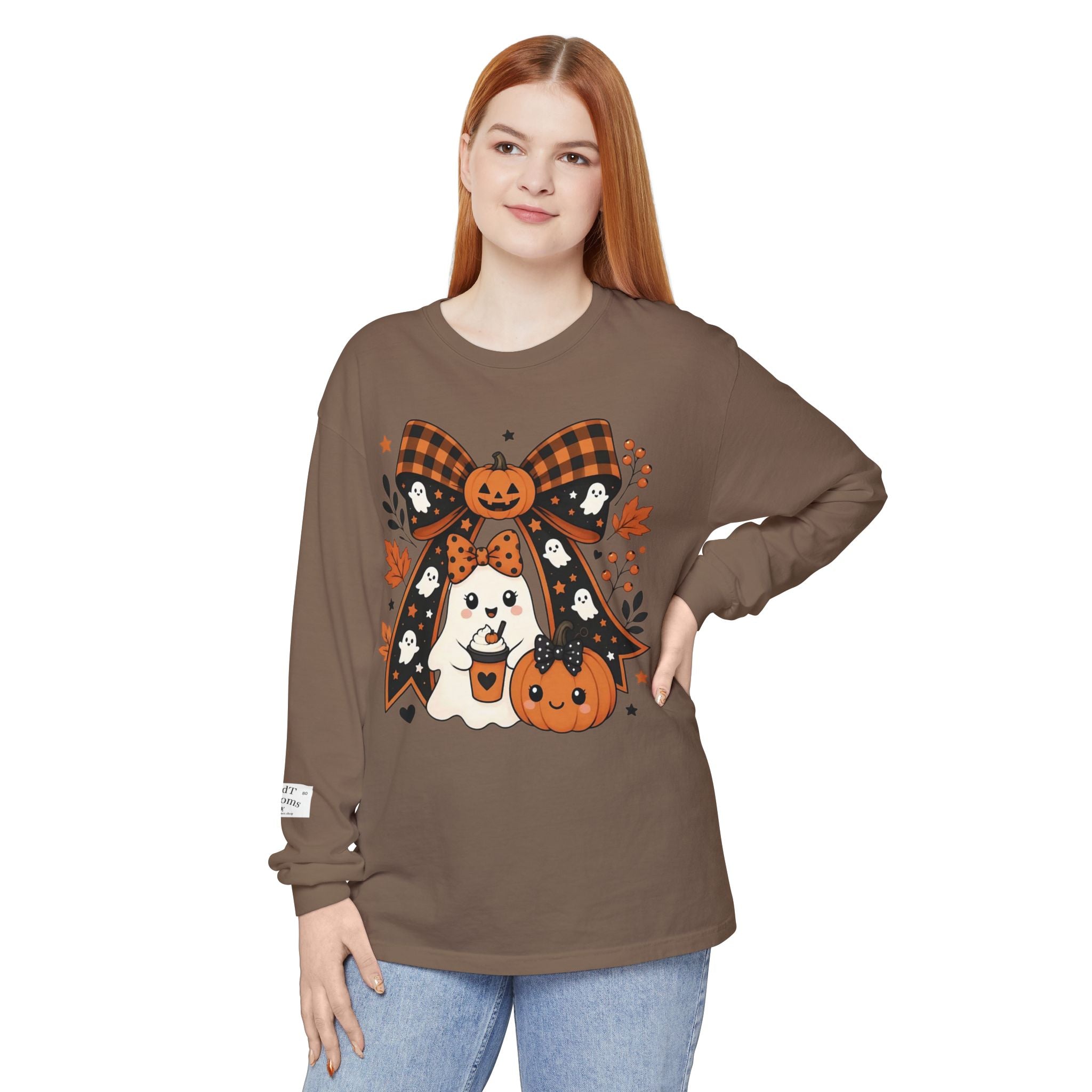 Fall Ghost and Pumpkin Long Sleeve T-Shirt