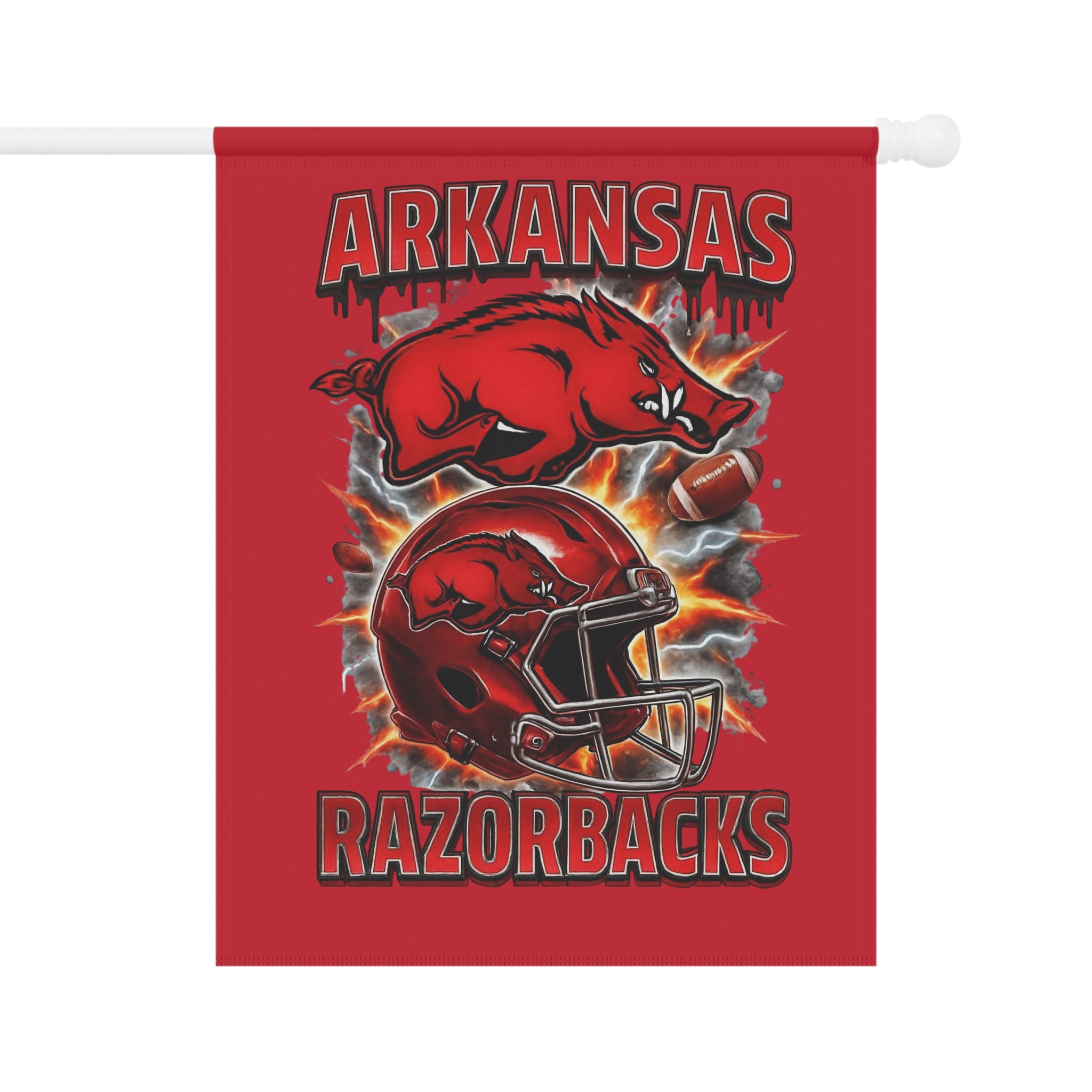 Arkansas Razorbacks Garden Flag — Football Helmet & Hog Yard Banner
