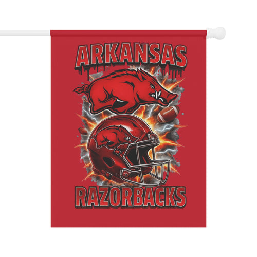 Arkansas Razorbacks Garden Flag — Football Helmet & Hog Yard Banner