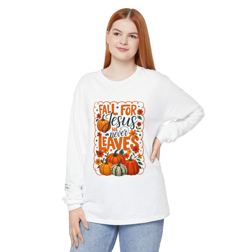 Fall For Jesus Long Sleeve Tee — Pumpkin Autumn Faith Shirt