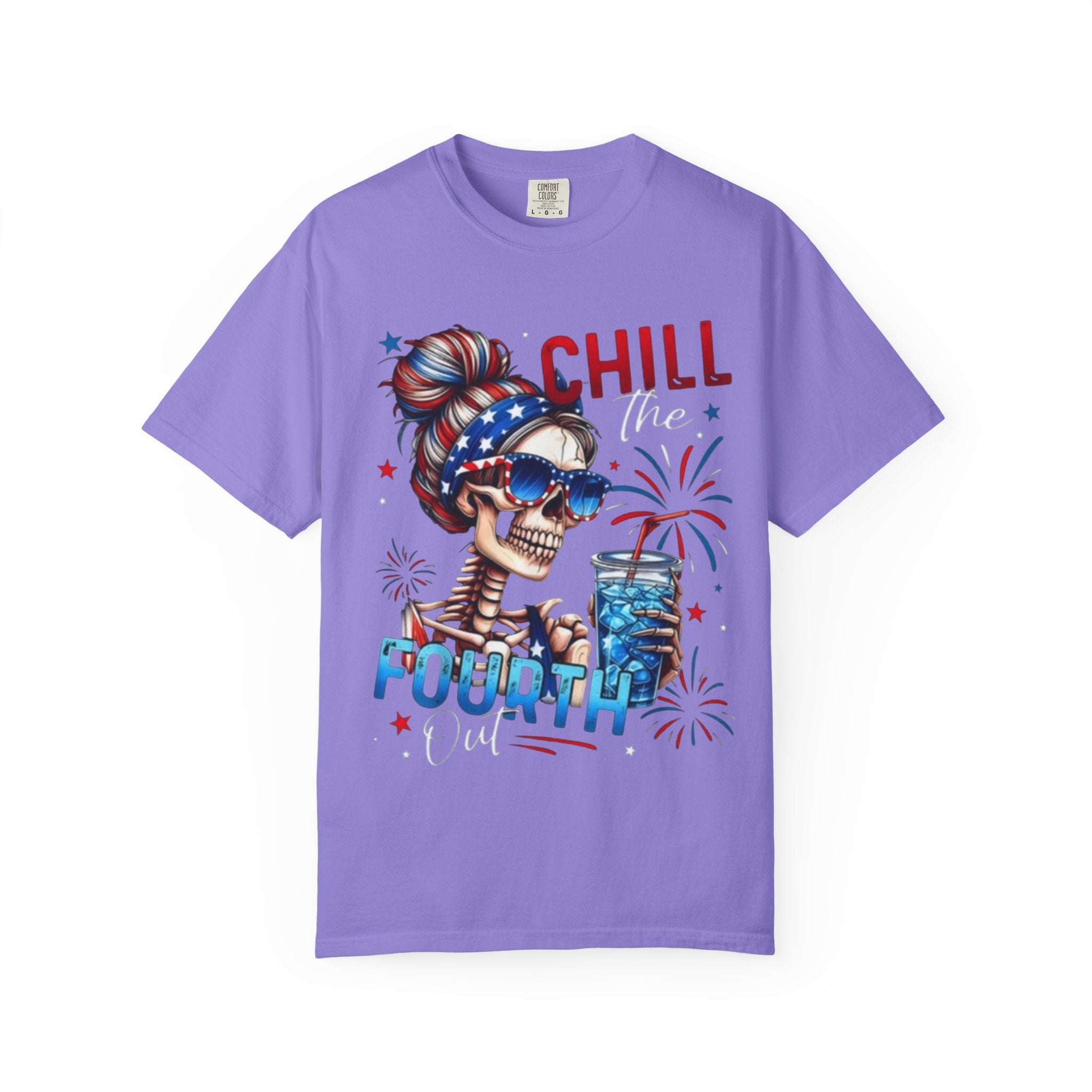 Fourth of July Graphic T-Shirt — "Chill the Fourth" Patriotic Skull & "Land of the Free" Back Print