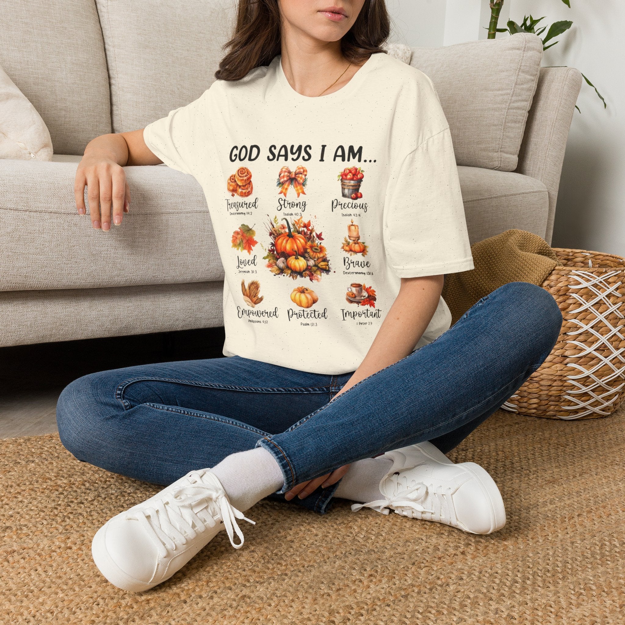 Faith-Based Fall T-Shirt — "God Says I Am" Thanksgiving Blessings Tee