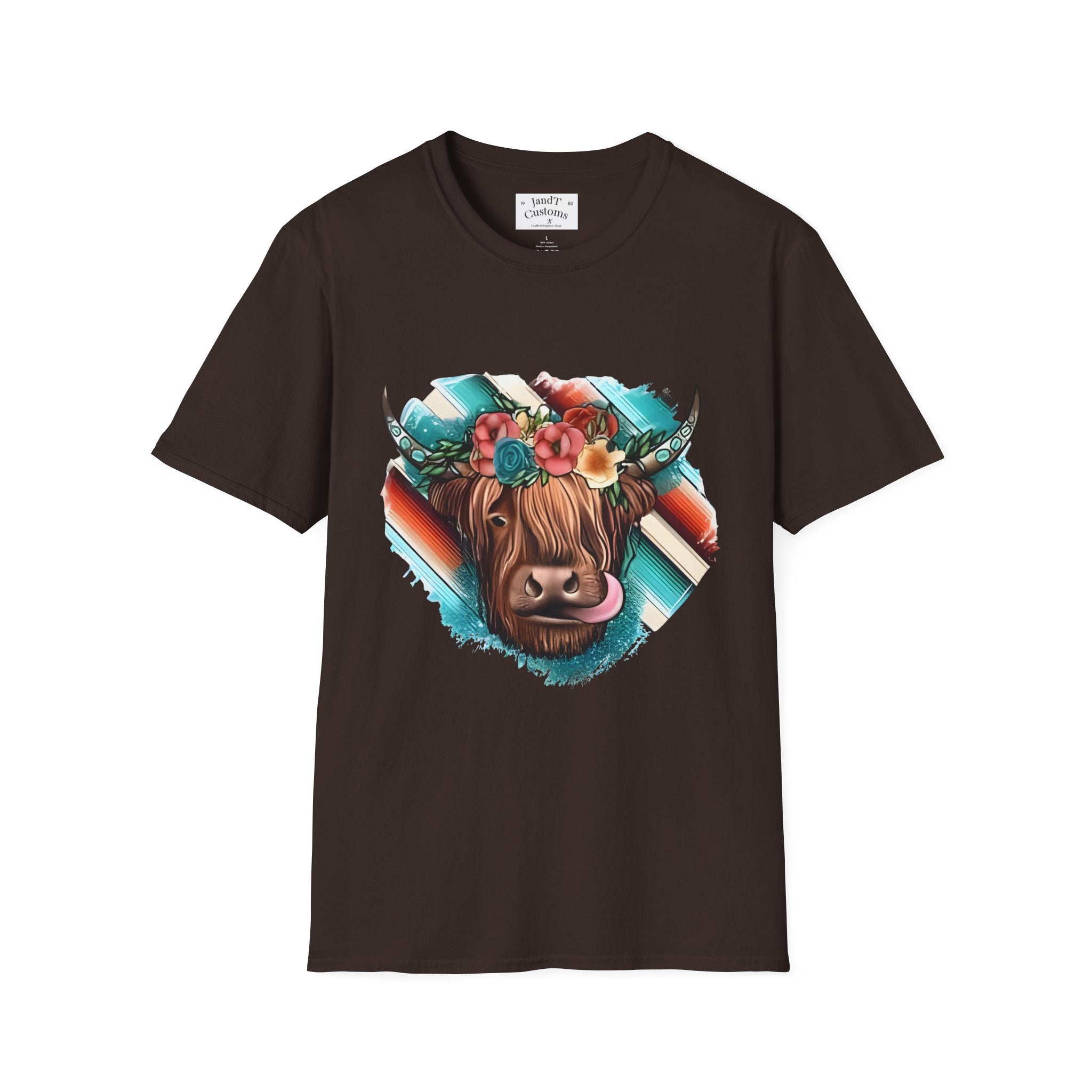 Floral Highland Cow T-Shirt — Boho Cow With Flower Crown Graphic Tee