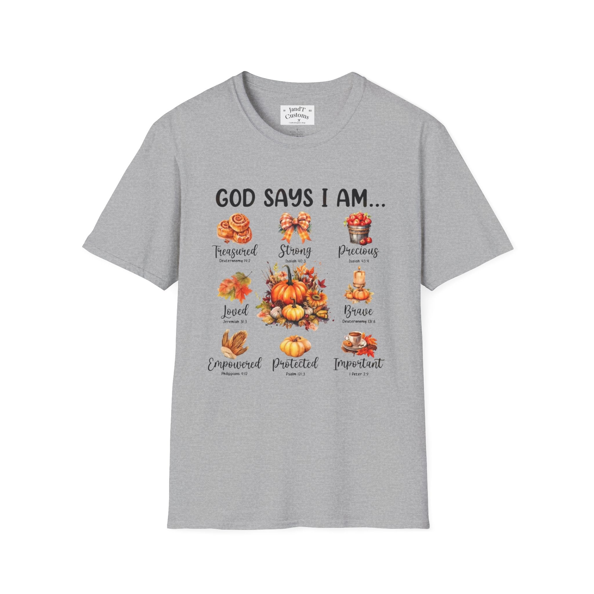 Faith-Based Fall T-Shirt — "God Says I Am" Thanksgiving Blessings Tee