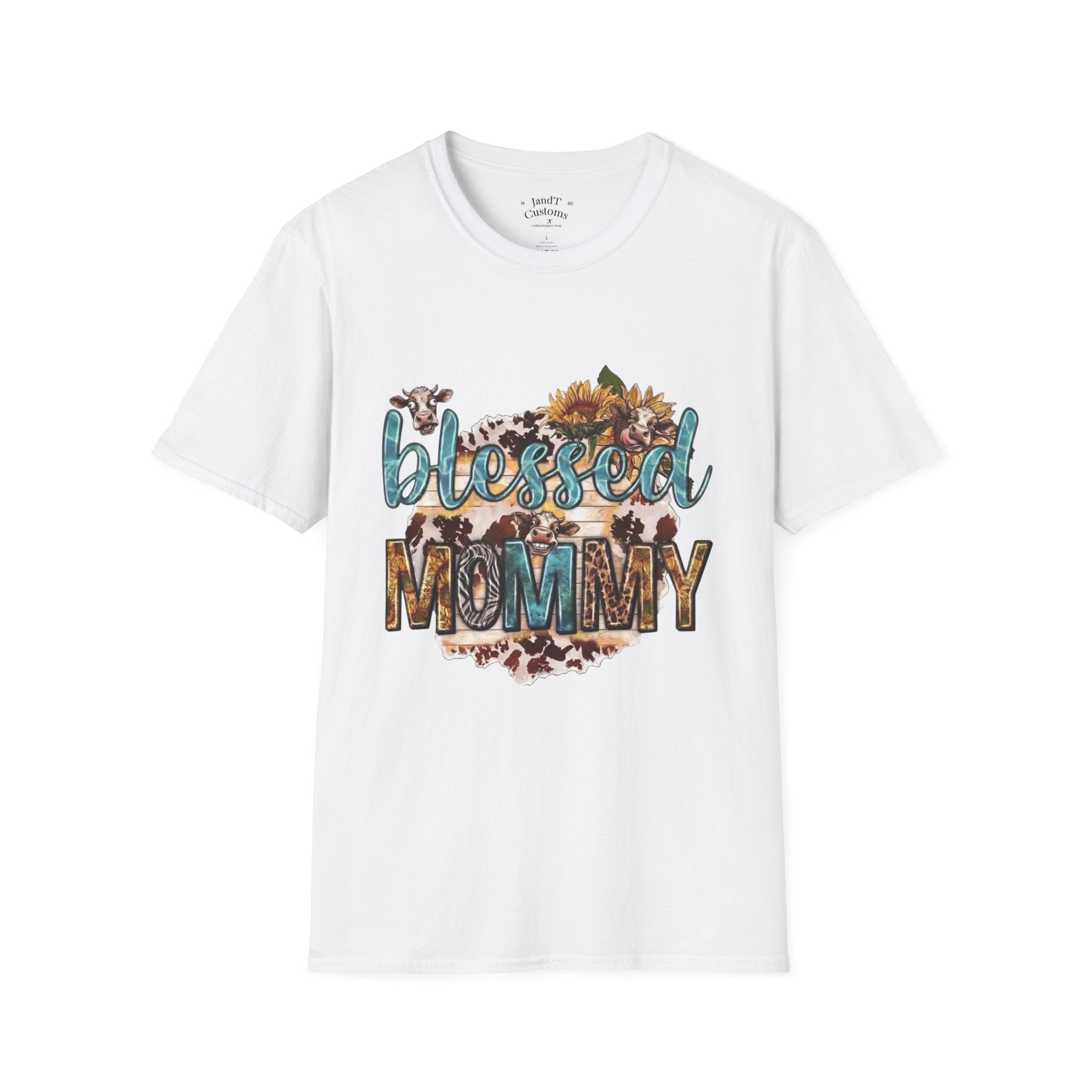 Blessed Mommy T‑Shirt — Floral Cowprint Mom Tee