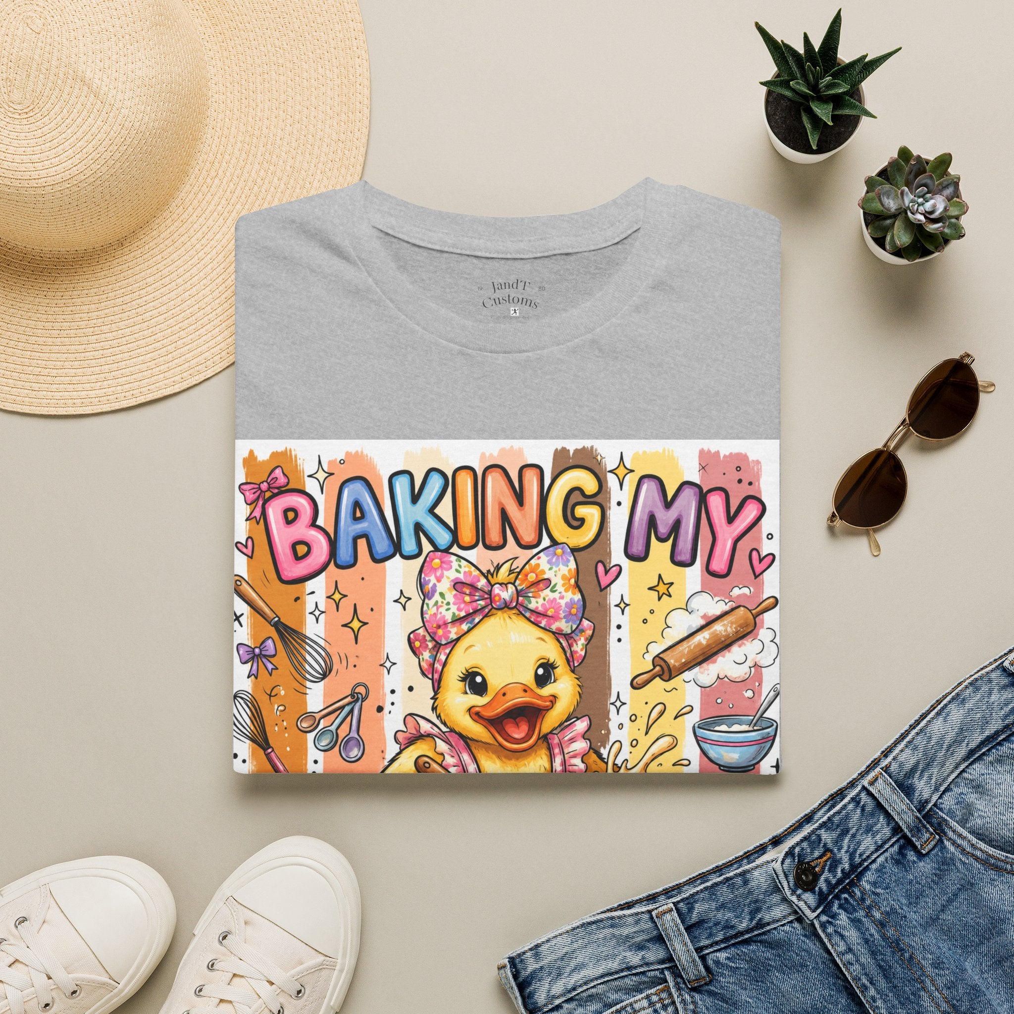 Baking My Feelings Again Cute Duck Baking Graphic Tee