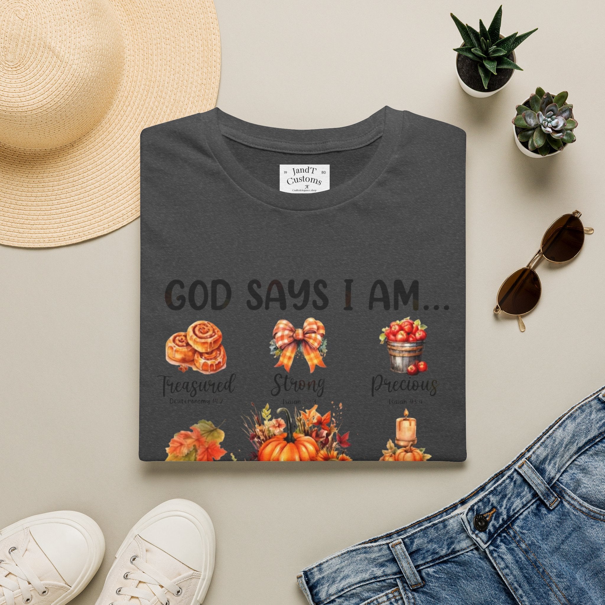 Faith-Based Fall T-Shirt — "God Says I Am" Thanksgiving Blessings Tee