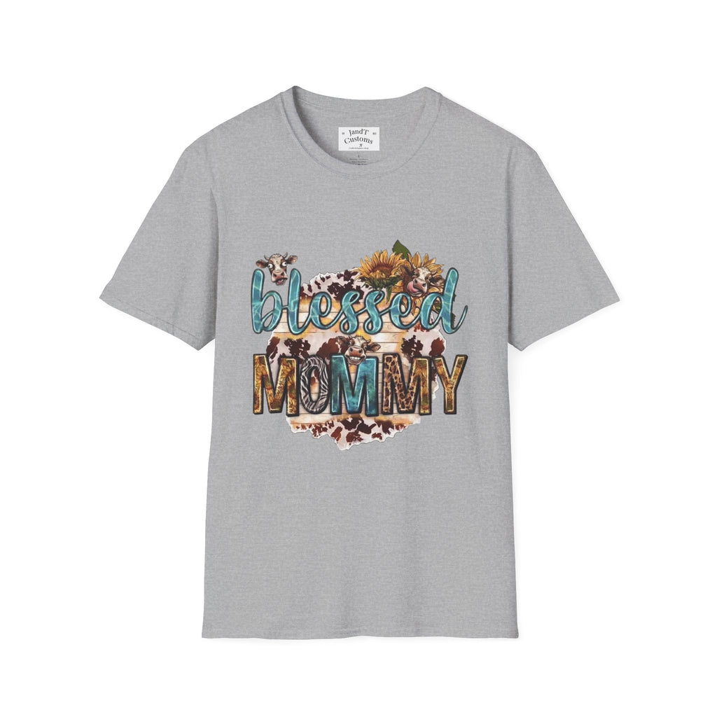 Blessed Mommy T‑Shirt — Floral Cowprint Mom Tee