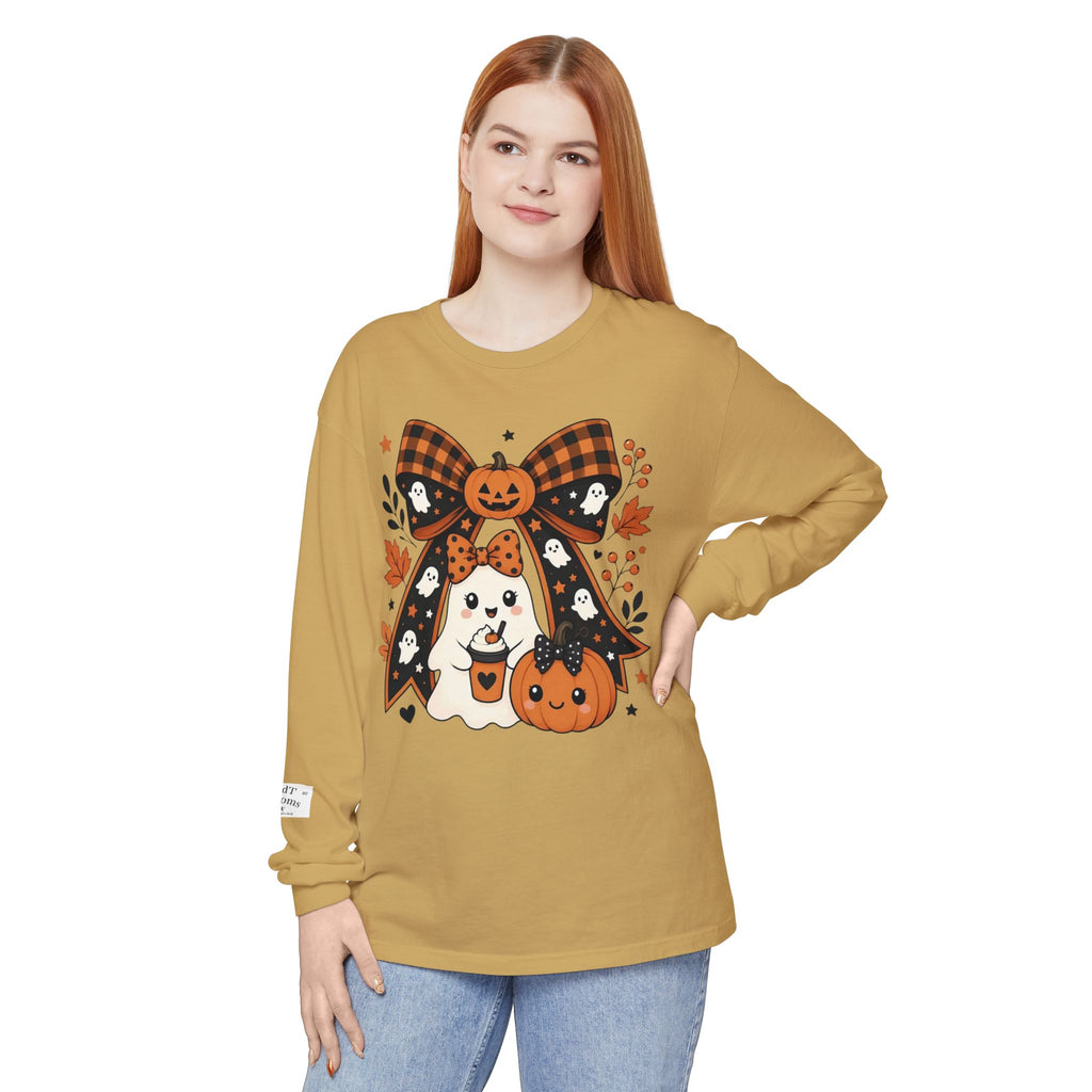 Fall Ghost and Pumpkin Long Sleeve T-Shirt