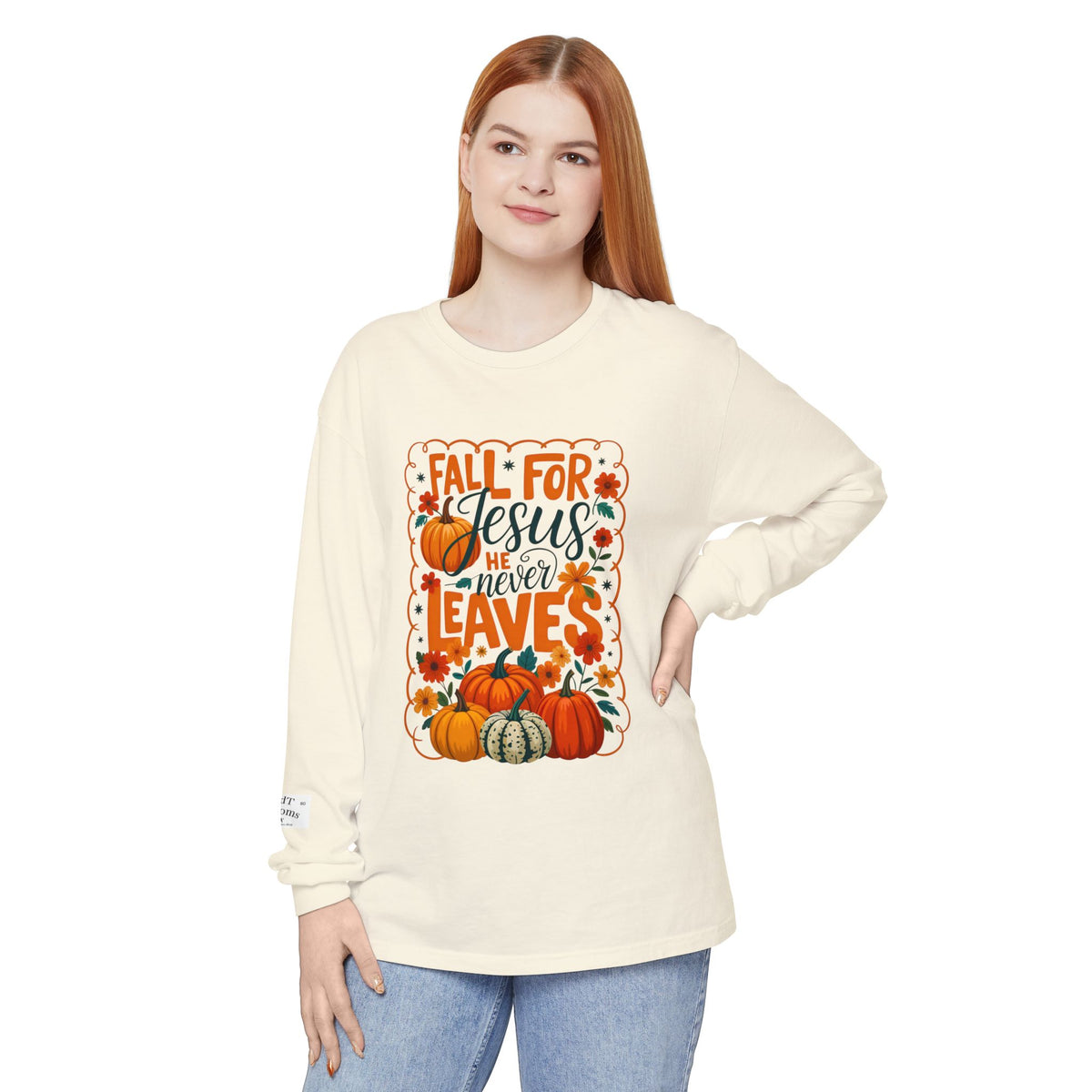 Fall For Jesus Long Sleeve Tee — Pumpkin Autumn Faith Shirt