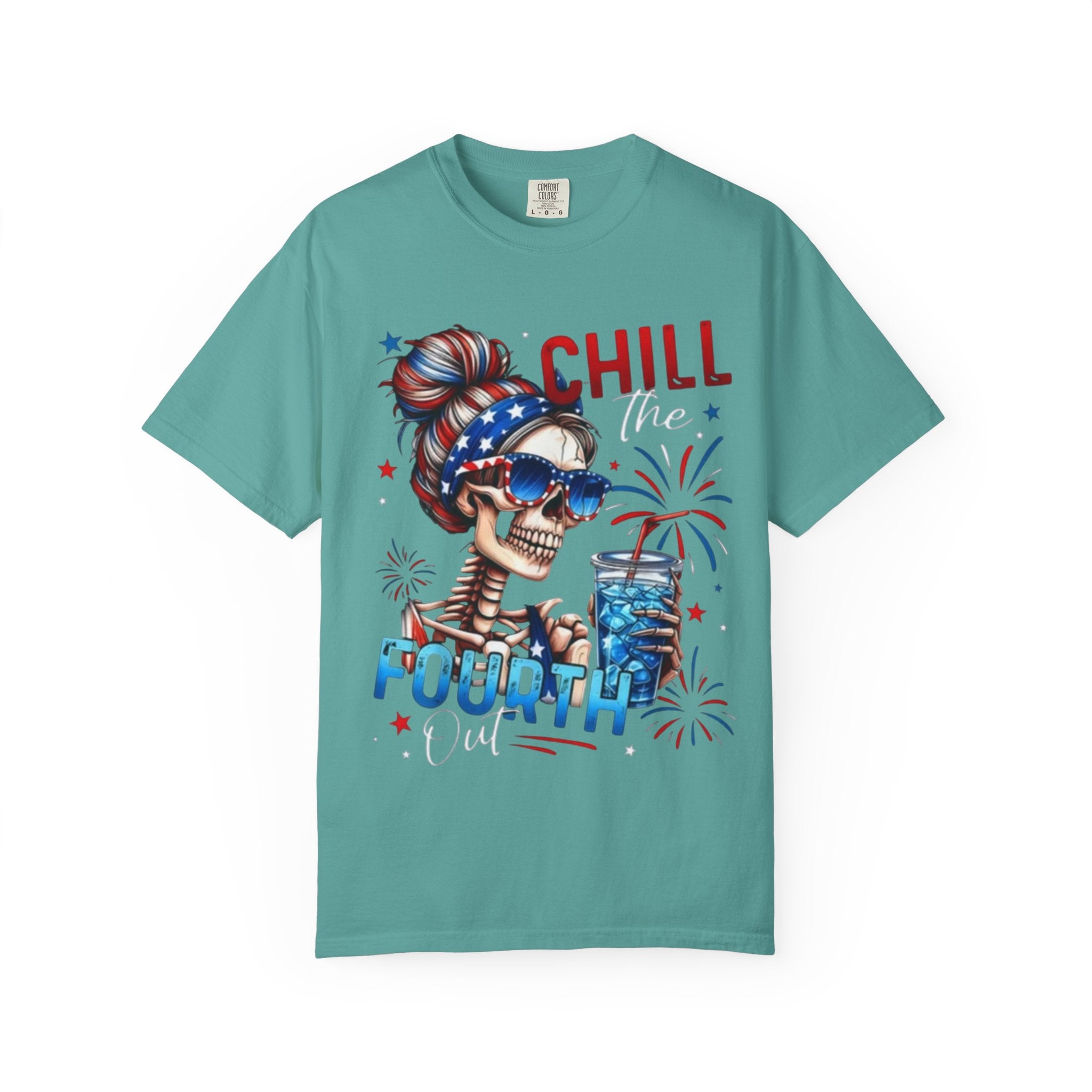 Fourth of July Graphic T-Shirt — "Chill the Fourth" Patriotic Skull & "Land of the Free" Back Print