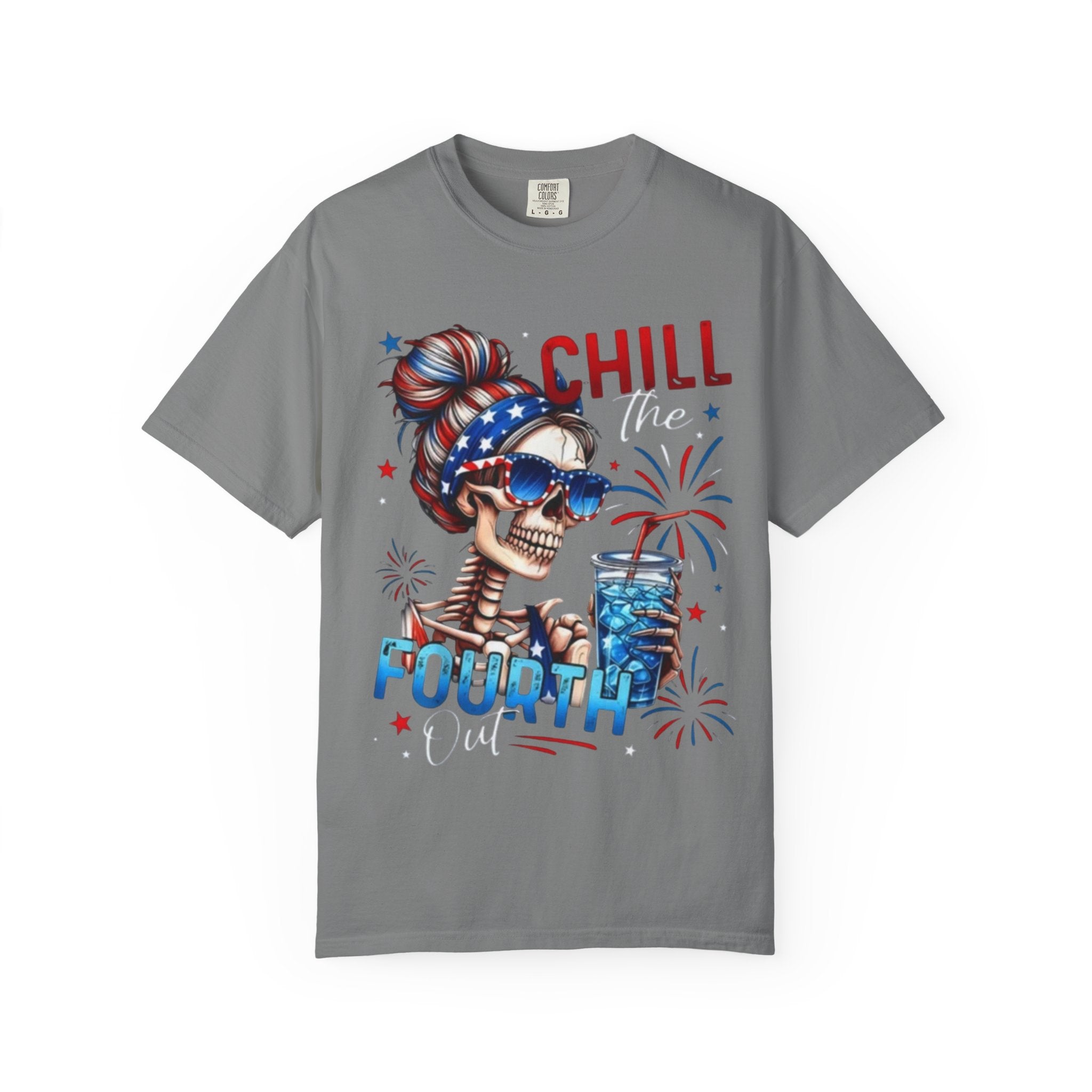 Fourth of July Graphic T-Shirt — "Chill the Fourth" Patriotic Skull & "Land of the Free" Back Print