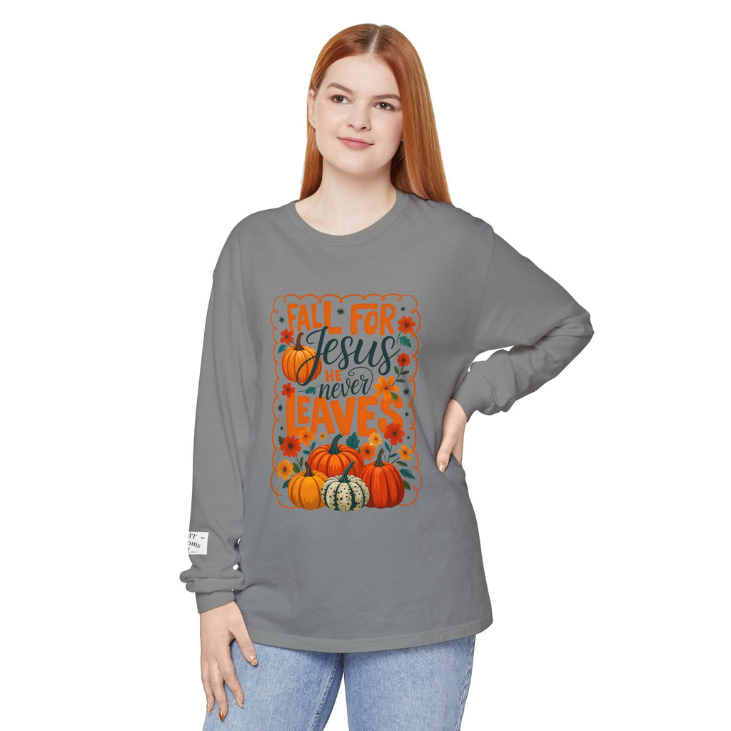 Fall For Jesus Long Sleeve Tee — Pumpkin Autumn Faith Shirt