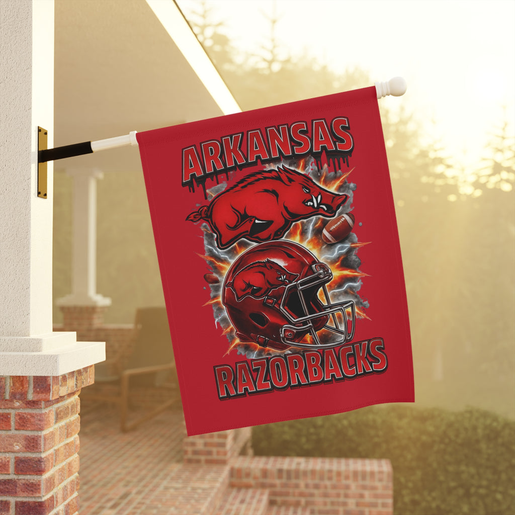 Arkansas Razorbacks Garden Flag — Football Helmet & Hog Yard Banner