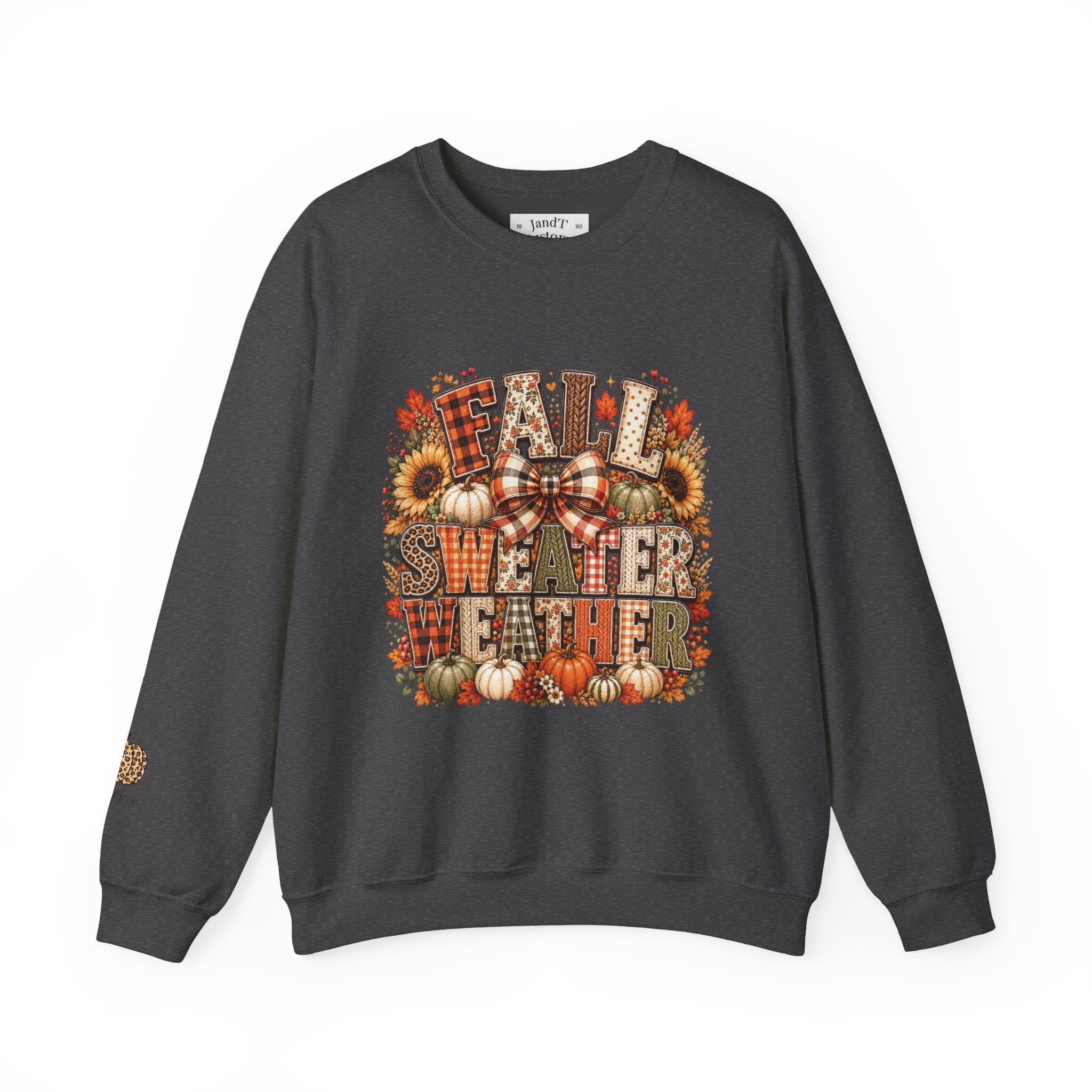 Fall Weather Together Crewneck Sweatshirt — Cozy Autumn Pumpkin & Sunflower Design
