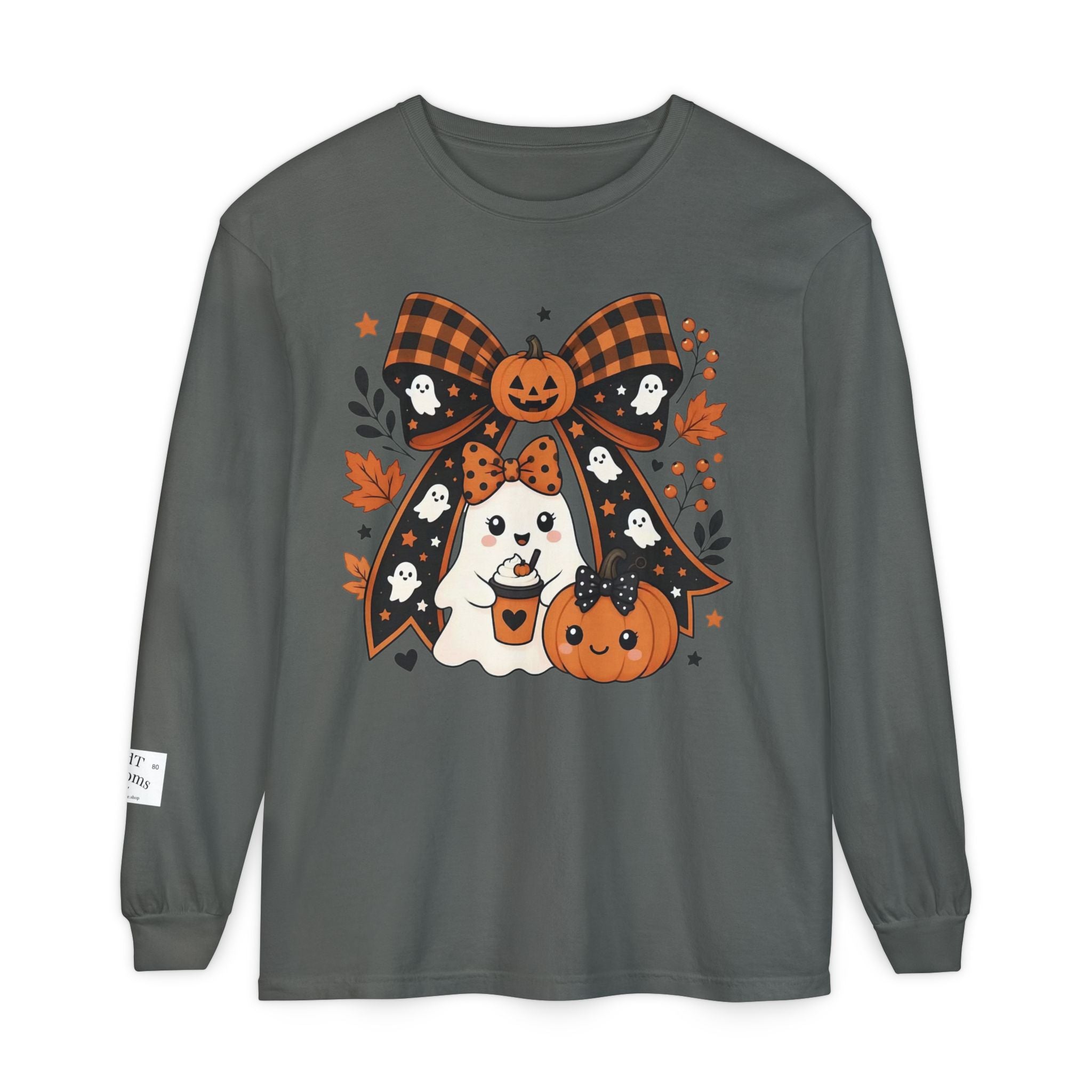 Fall Ghost and Pumpkin Long Sleeve T-Shirt