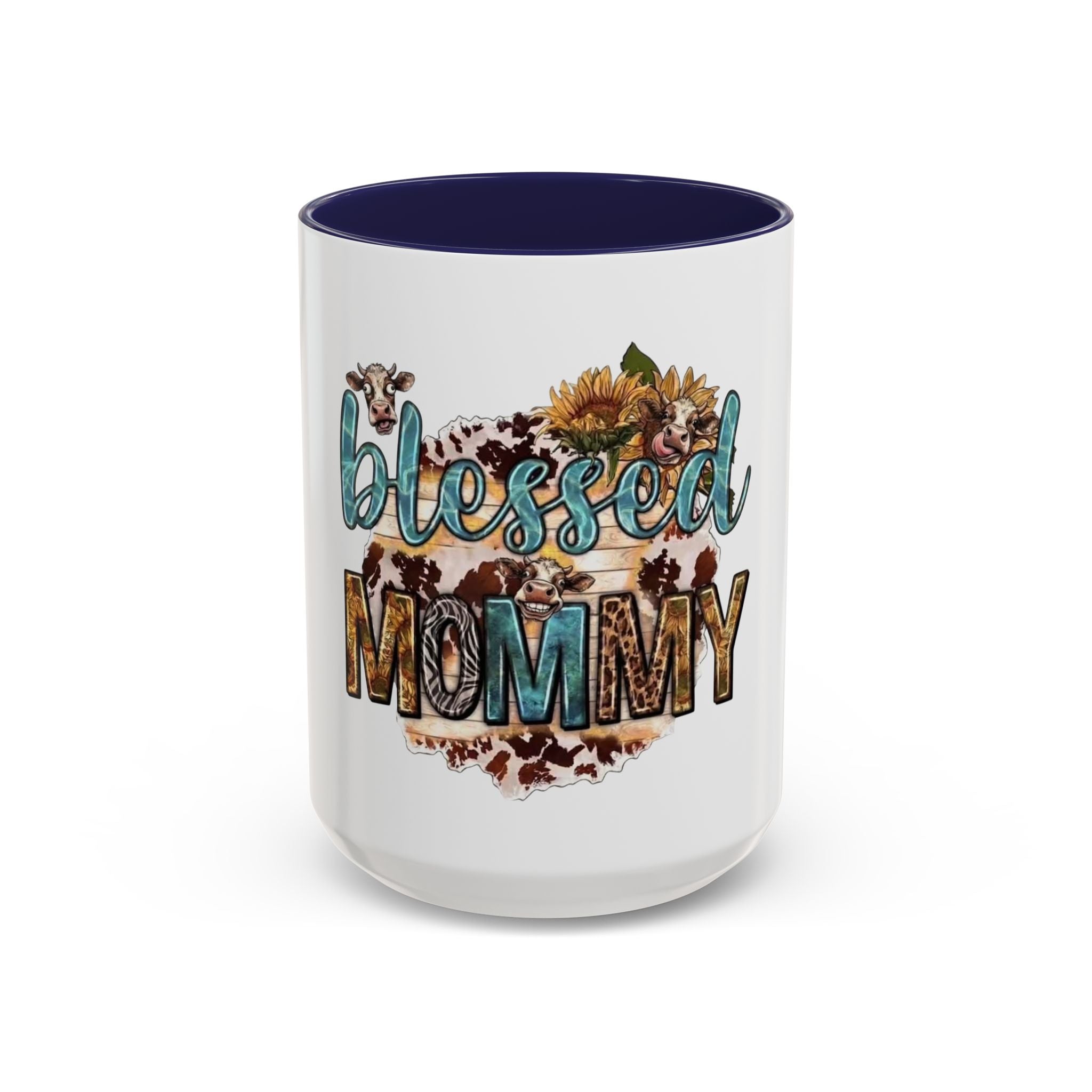 Blessed Mommy Accent Coffee Mug — Floral Sunflower Rustic 'Blessed Mommy' Tea & Coffee Cup (11oz, 15oz)