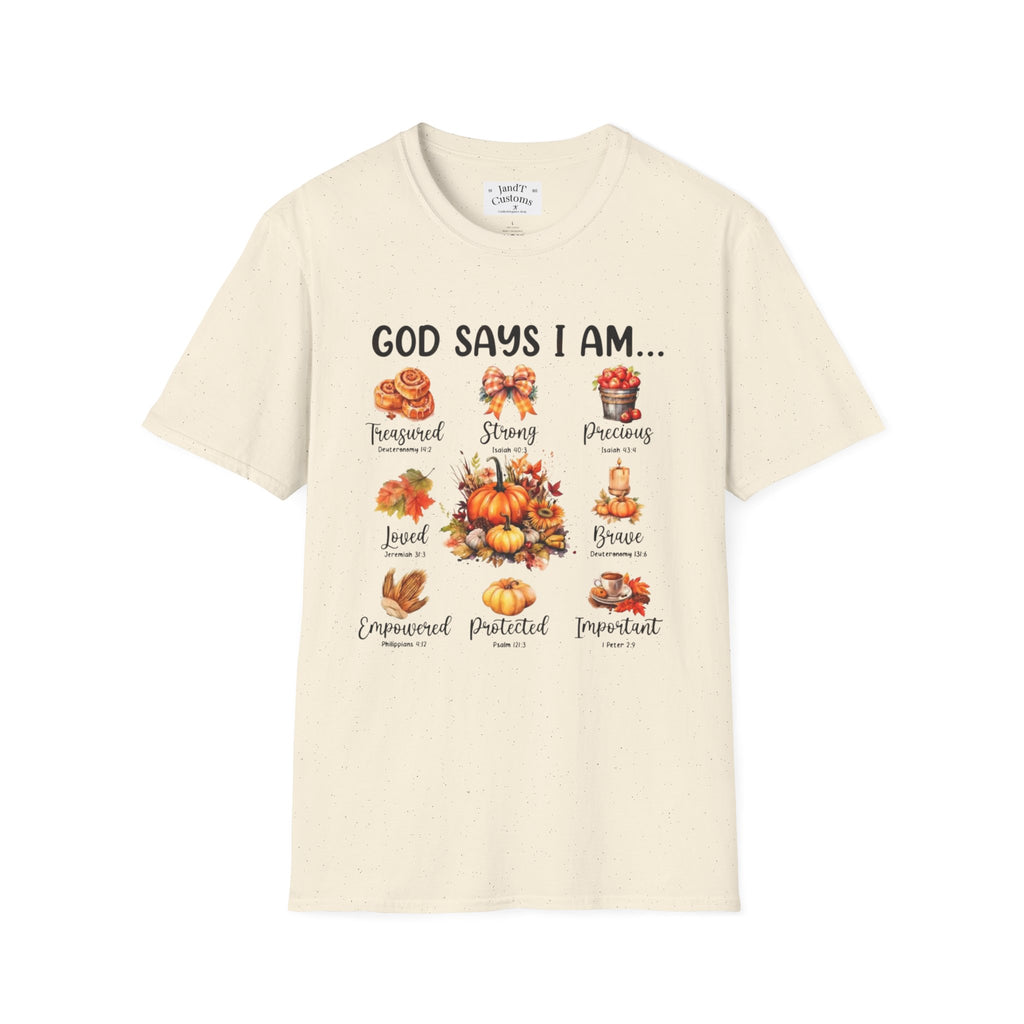 Faith-Based Fall T-Shirt — "God Says I Am" Thanksgiving Blessings Tee