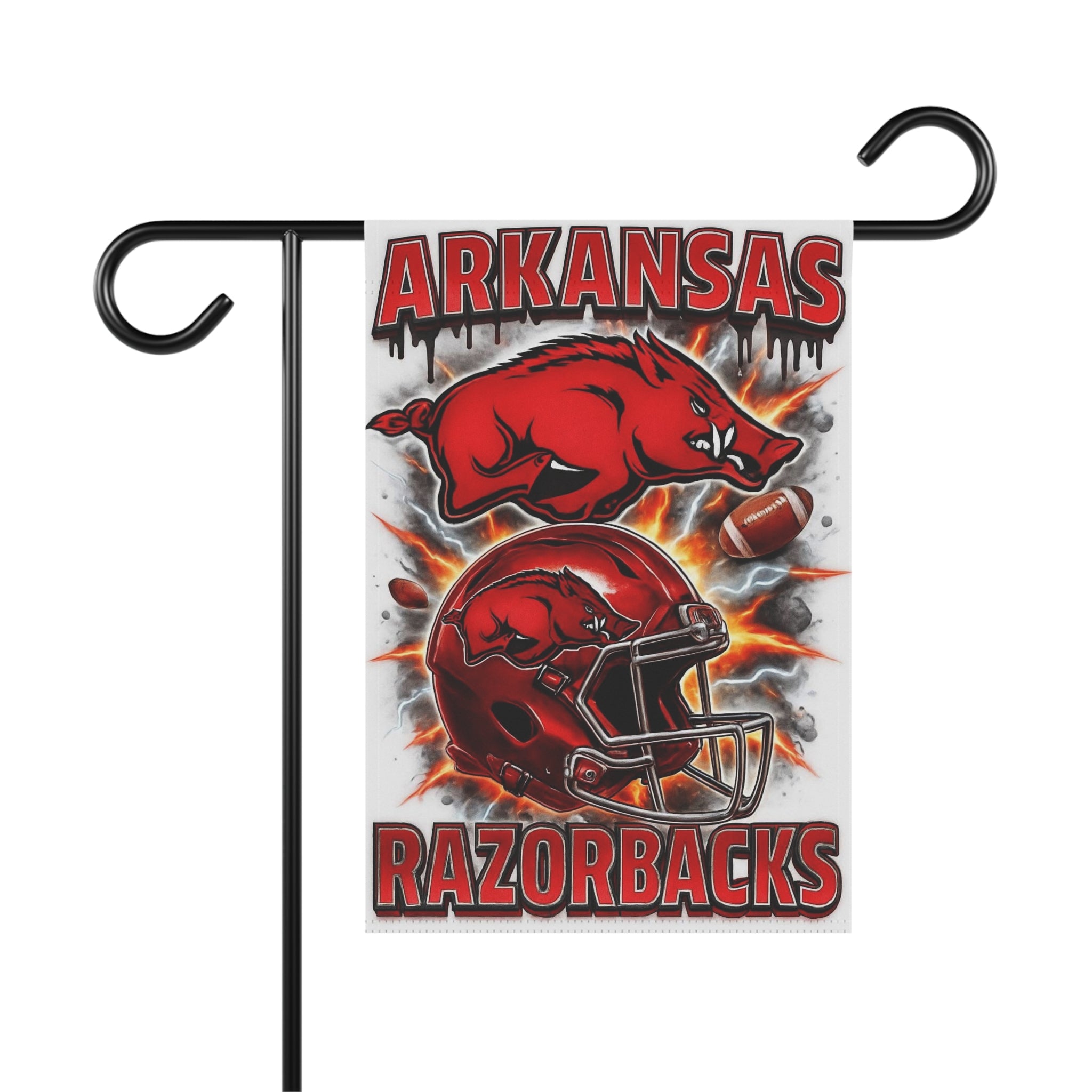 Arkansas Razorbacks Garden Flag — Football Helmet & Hog Yard Banner