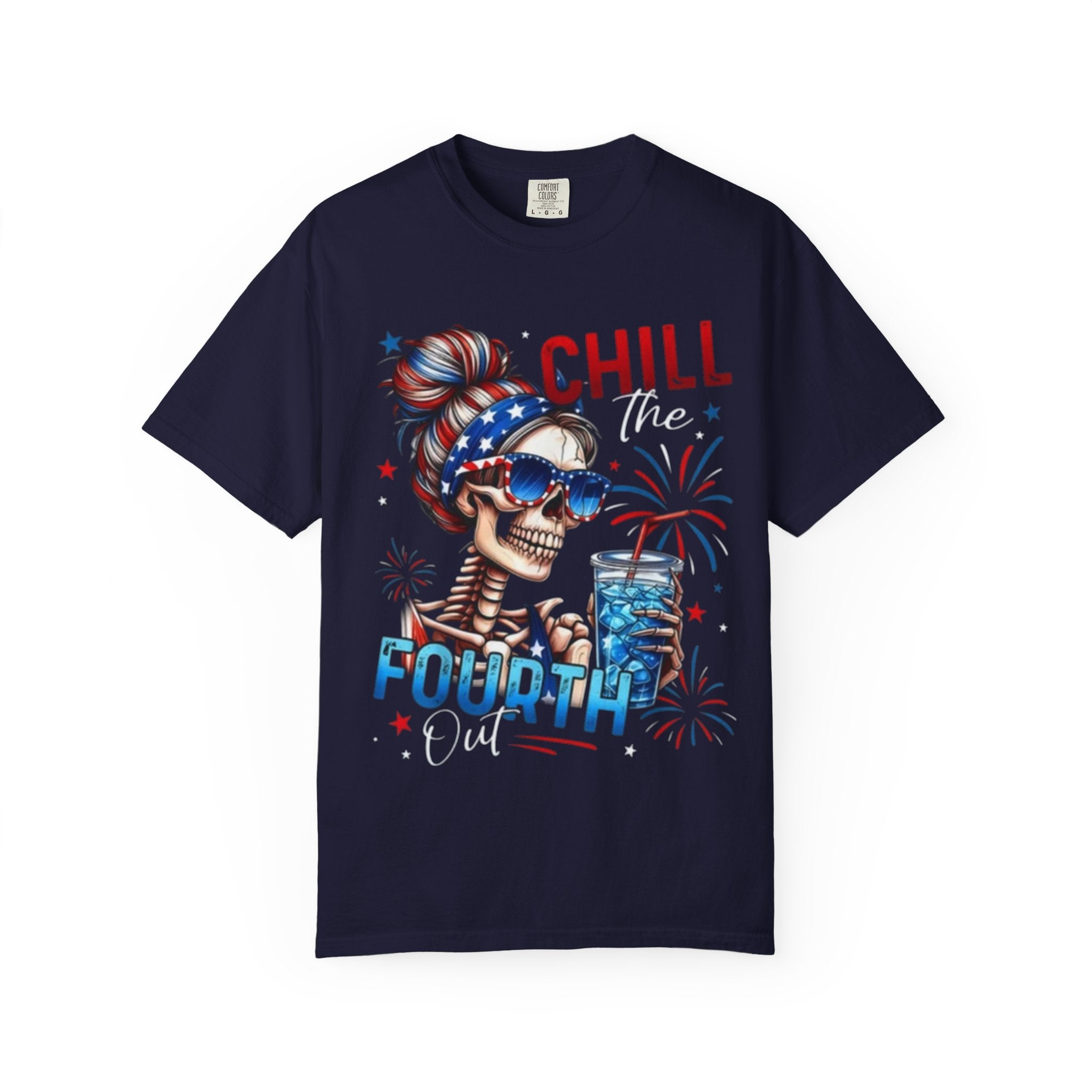 Fourth of July Graphic T-Shirt — "Chill the Fourth" Patriotic Skull & "Land of the Free" Back Print